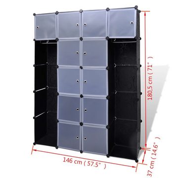 vidaXL Kleiderschrank Kleiderschrank Modularer Schrank mit 14 Fächern schwarz weiß 37x146x1