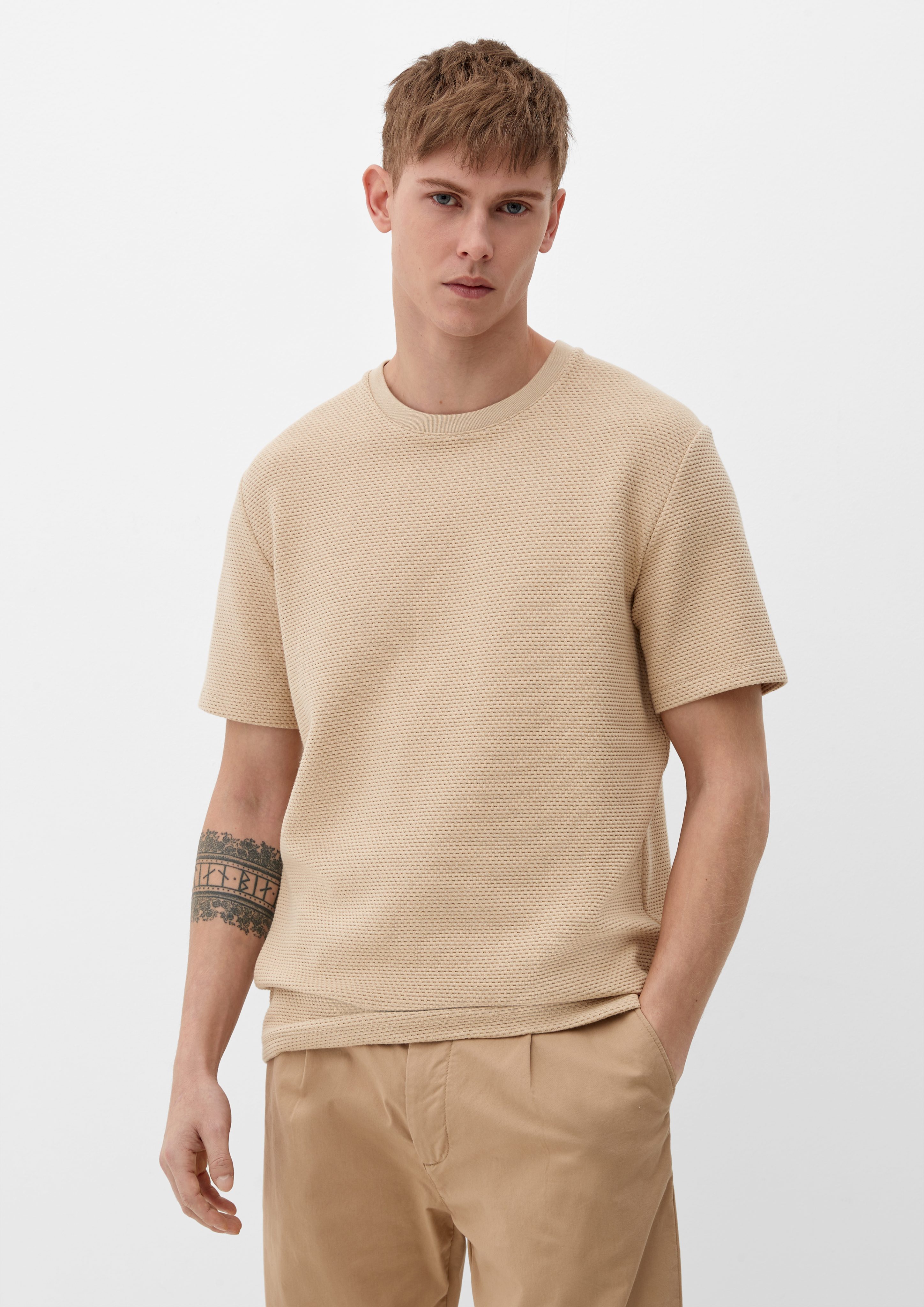 s.Oliver T-Shirt aus Kurzarmshirt Waffelpiqué sandstein