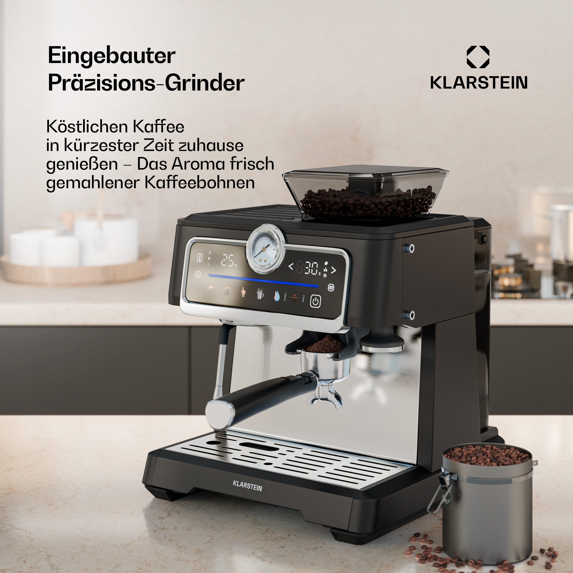 Klarstein Filterkaffeemaschine, 2.3l Kaffeekanne, Portafilter, Elektrisch 20 Bar Espressomaschine Kaffemaschine Milchaufschäumer