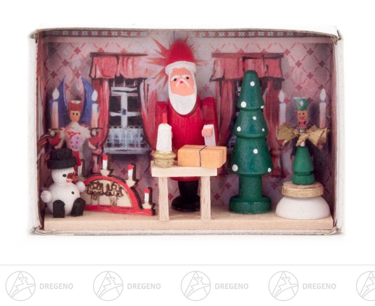 Dregeno Erzgebirge Weihnachtsfigur Miniatur Zündholzschachtel Weihnachtsstube Breite x Höhe ca 5,5 cmx, für Setzkasten