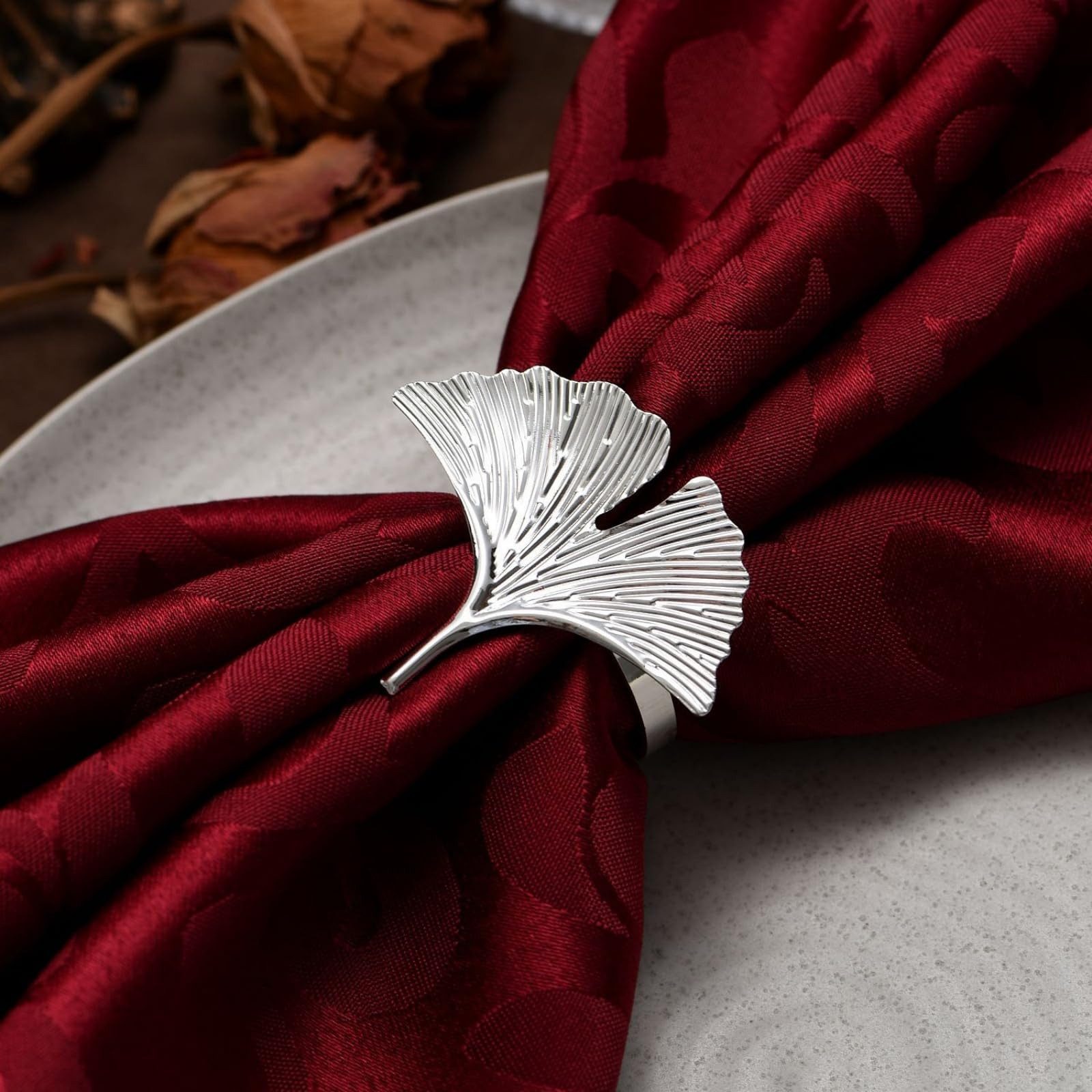 CLTYQ Serviettenring 12 Stück Serviettenringe, Blattform Serviettenringe, Elegante Metall, (12-tlg), Serviettenring für Weihnachten Hochzeitsfeier Abendessen Fe – Bild 4 von 5