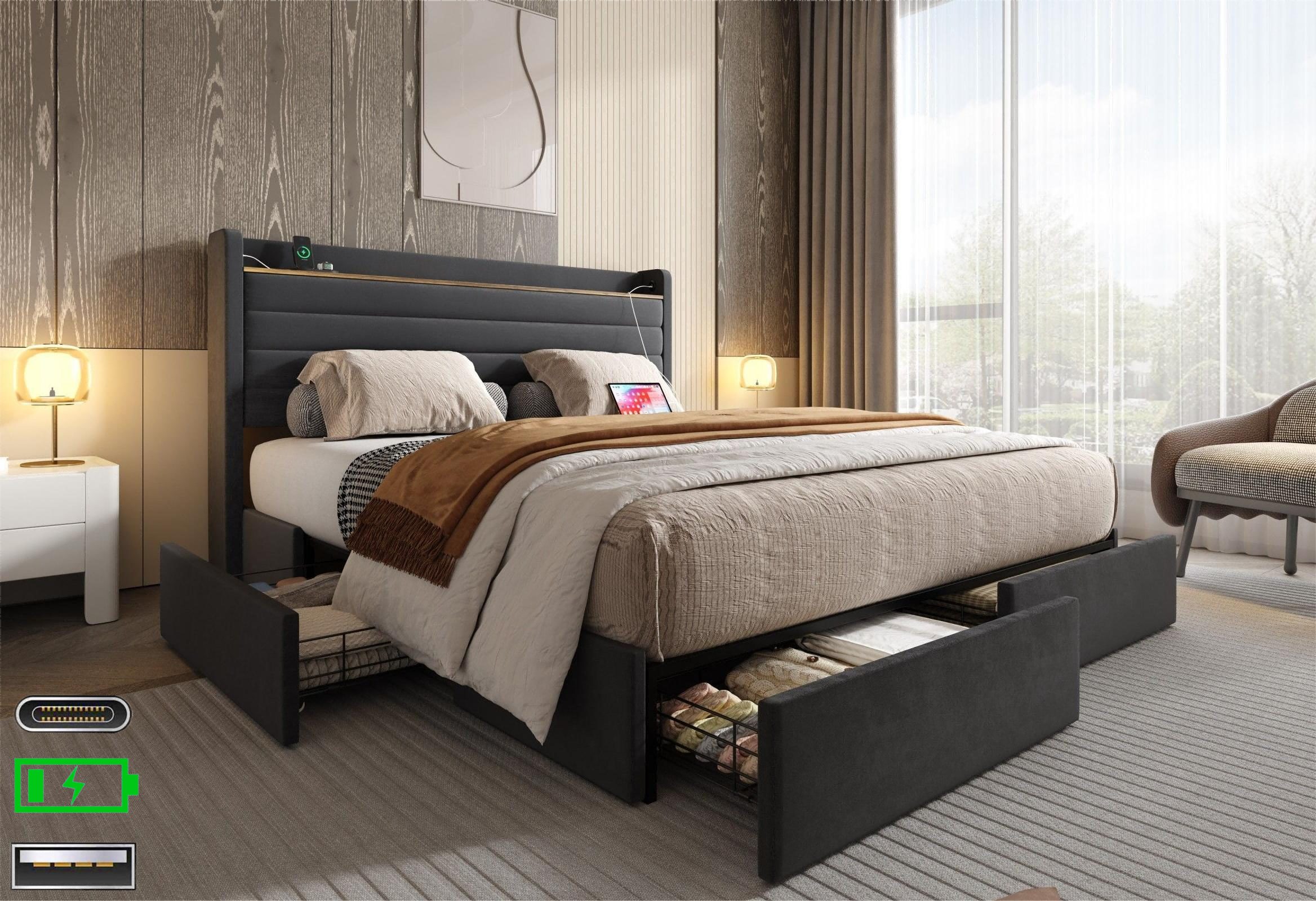 LVHOM Polsterbett 140x200cm/160x200cm Bettgestell, Doppelbett/Stauraumbett/ günstig online kaufen