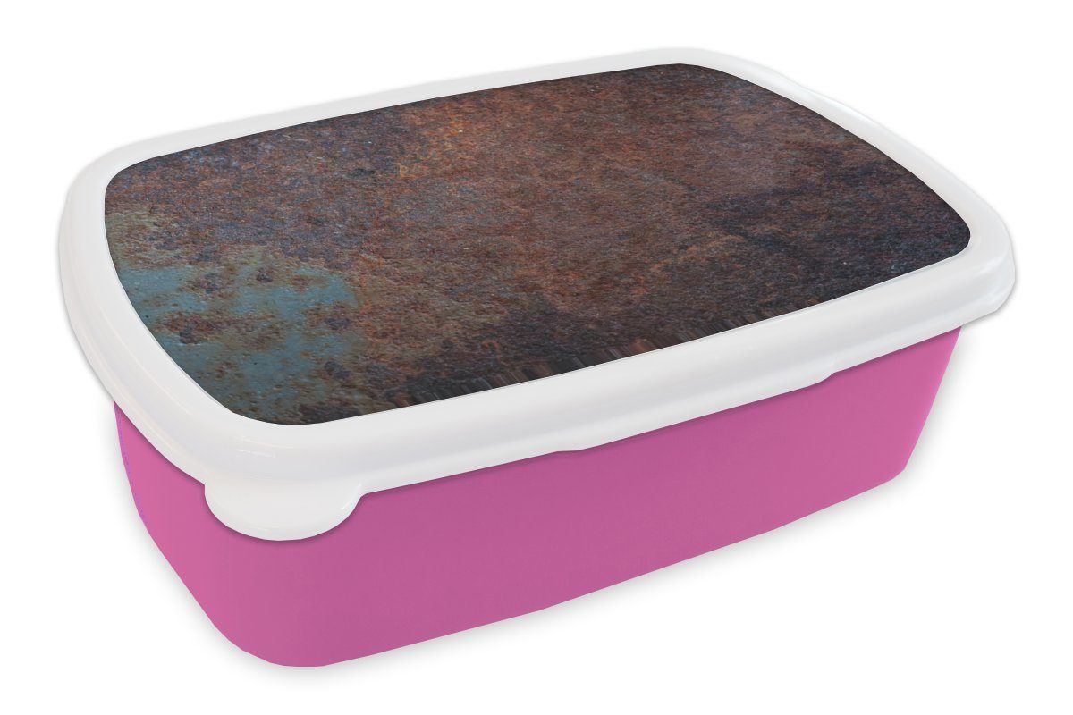 MuchoWow Lunchbox Rost - Eisen - Blau, Kunststoff, (2-tlg), Brotbox für Erwachsene, Brotdose Kinder, Snackbox, Mädchen, Kunststoff rosa