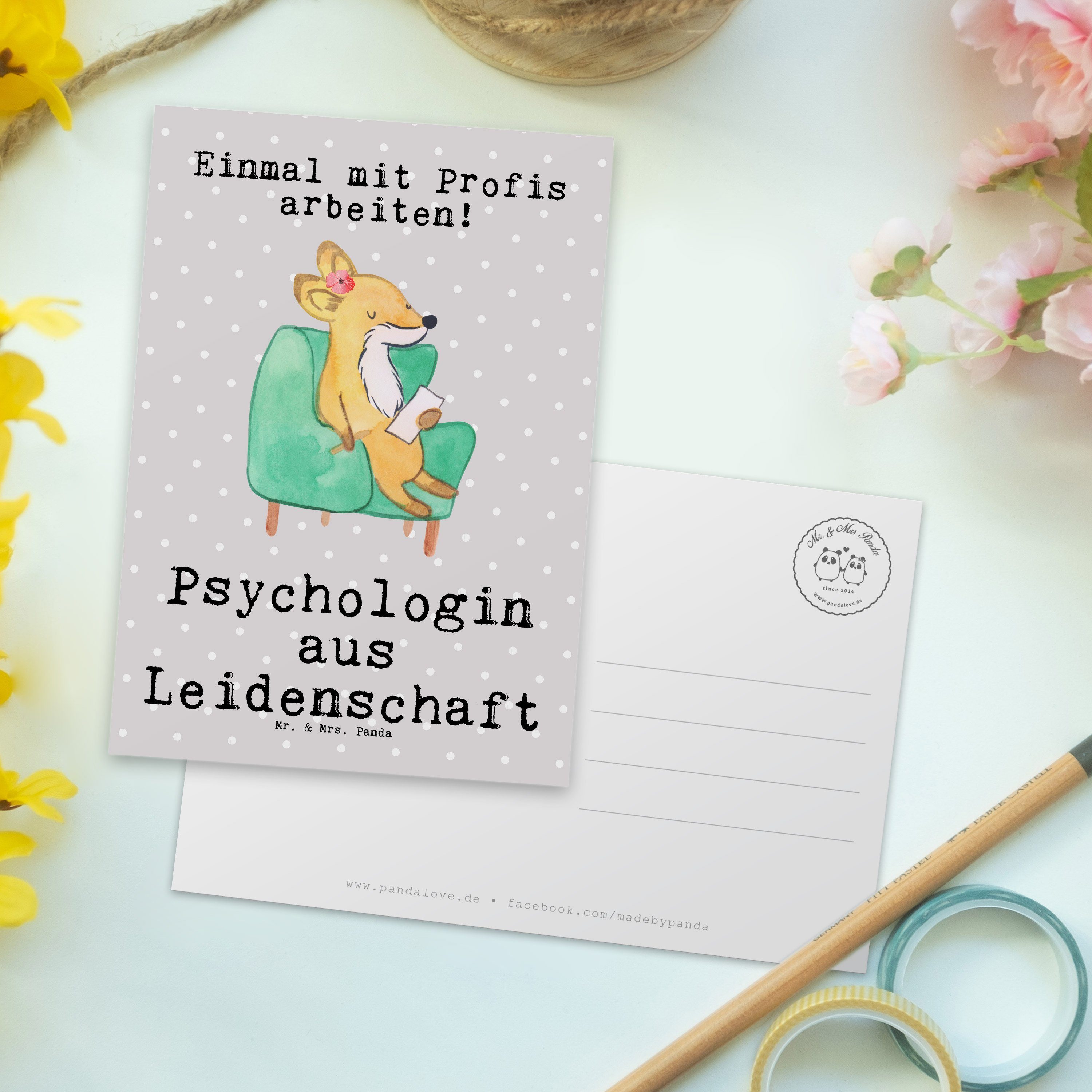 Mr. & Mrs. Panda - Pastell E Grau Psychologin Leidenschaft - Postkarte Geschenk, Ausbildung, aus