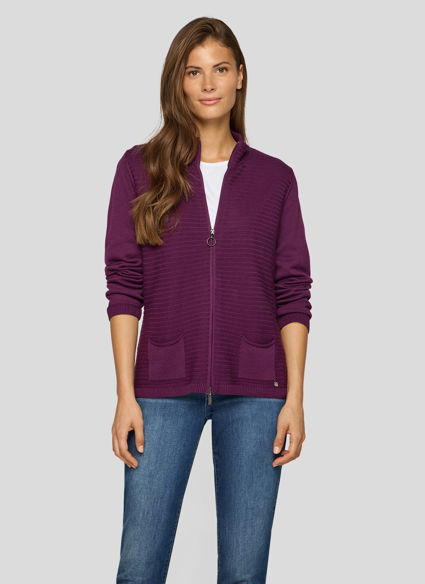 Rabe Strickjacke mit Reißverschluss und Stehkragen