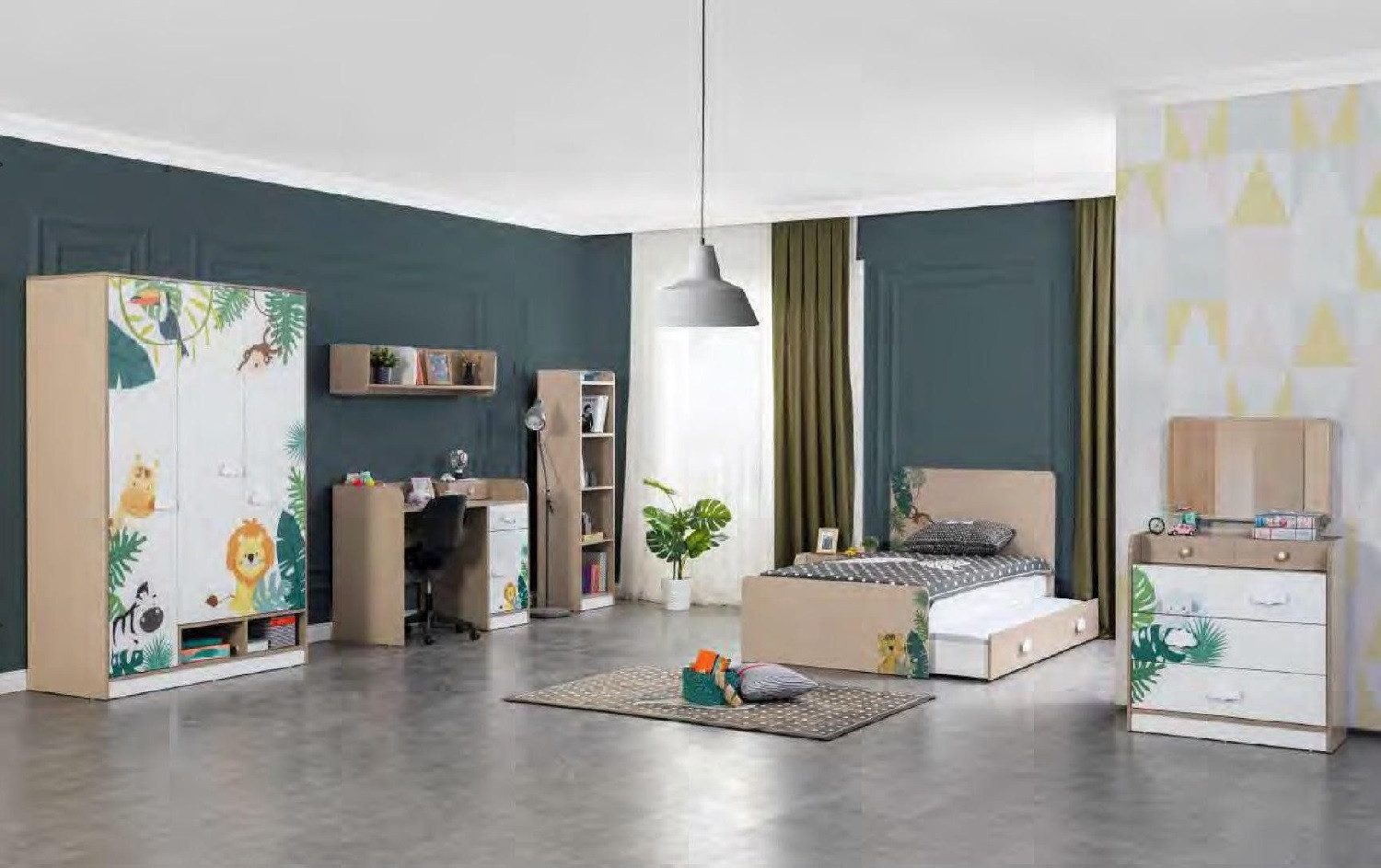 Xlmoebel Jugendzimmer-Set Möbel-Set aus Holz mit Bett, Schreibtisch und Kleiderschrank, (Set 5 tlg.(Bett+Kleiderschrank+Kommode+Schreibtisch+Bücherregal), Hergestellt in Europa