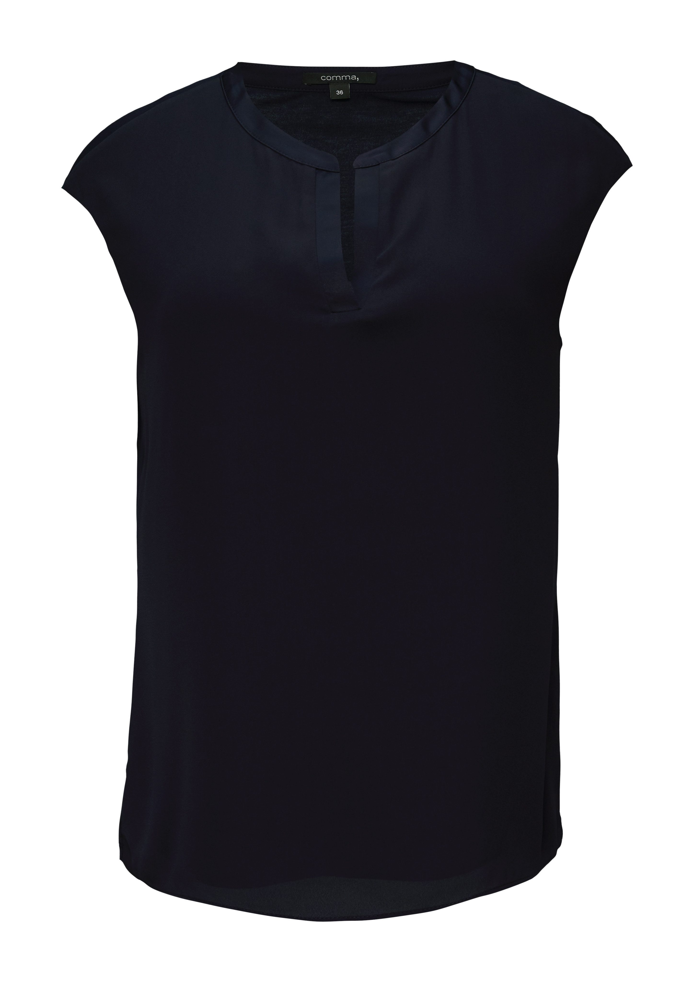 comma Blusenshirt mit geschlitztem Rundhals, Satin-Optik