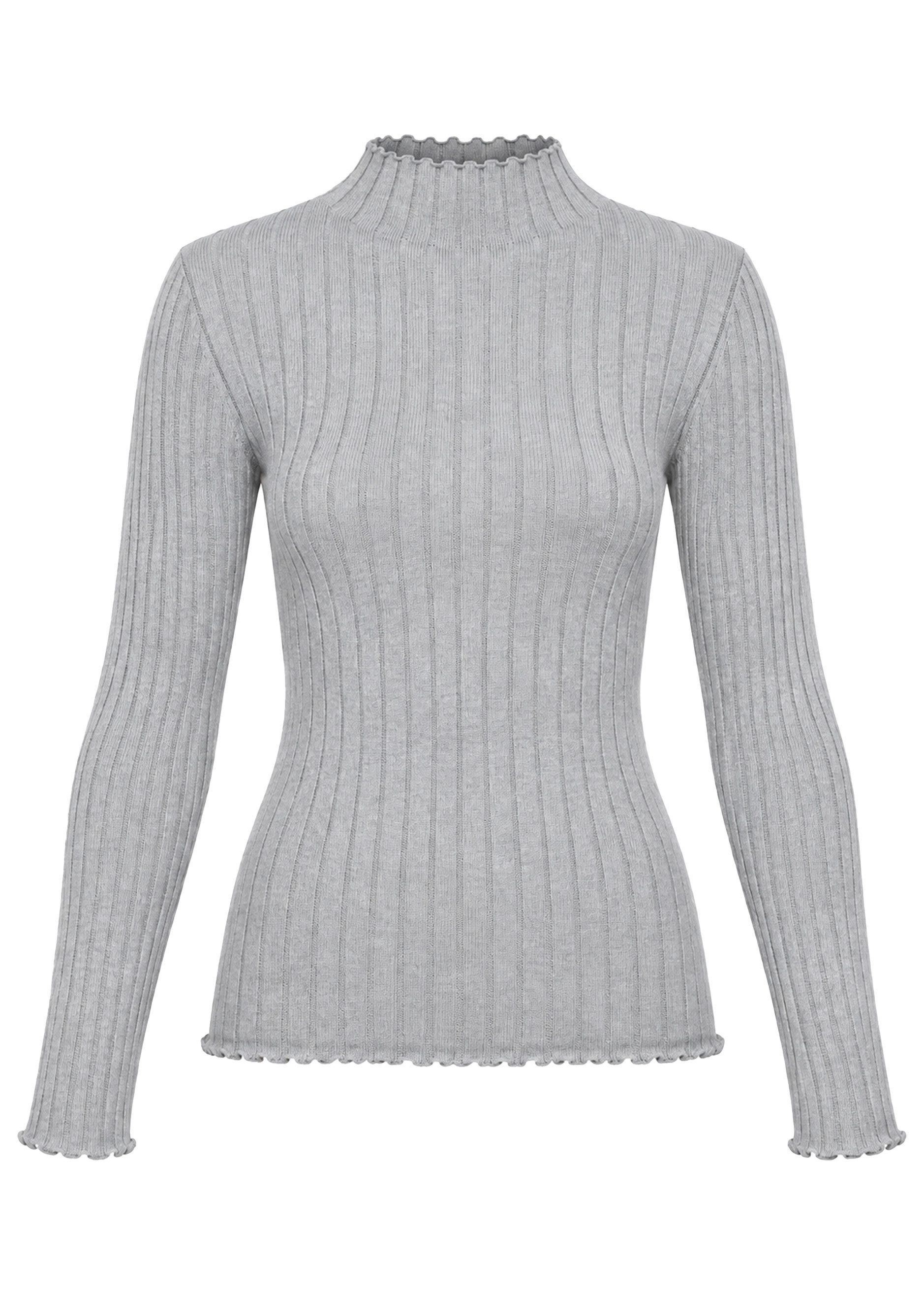 SASSYCLASSY Langarmshirt Oberteil mit Stehkragen für Damen weiches zeitloses Langarmshirt in Beige – Bild 2 von 5