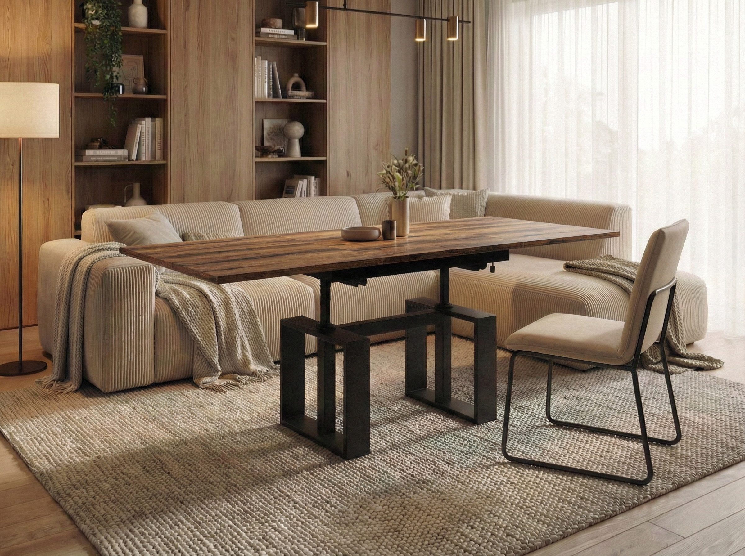 Endo-Moebel Couchtisch Empoli - ausziehbar 110-170cm und höhenverstellbar Doppellift Metall, Couch- & Esstisch, modern Design, Wohnzimmertisch, Multifunktionstisch