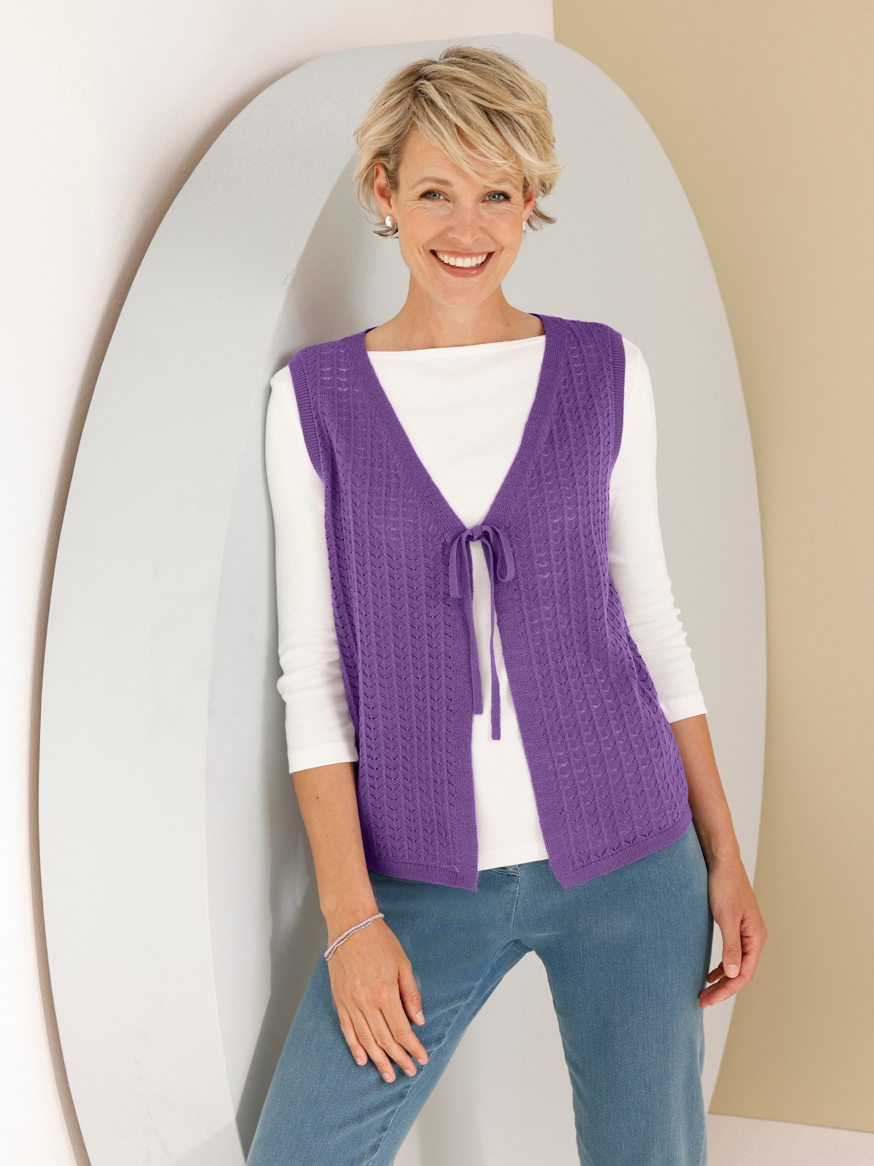 Sieh an! Strickweste Strickweste Ärmellos Ajour
