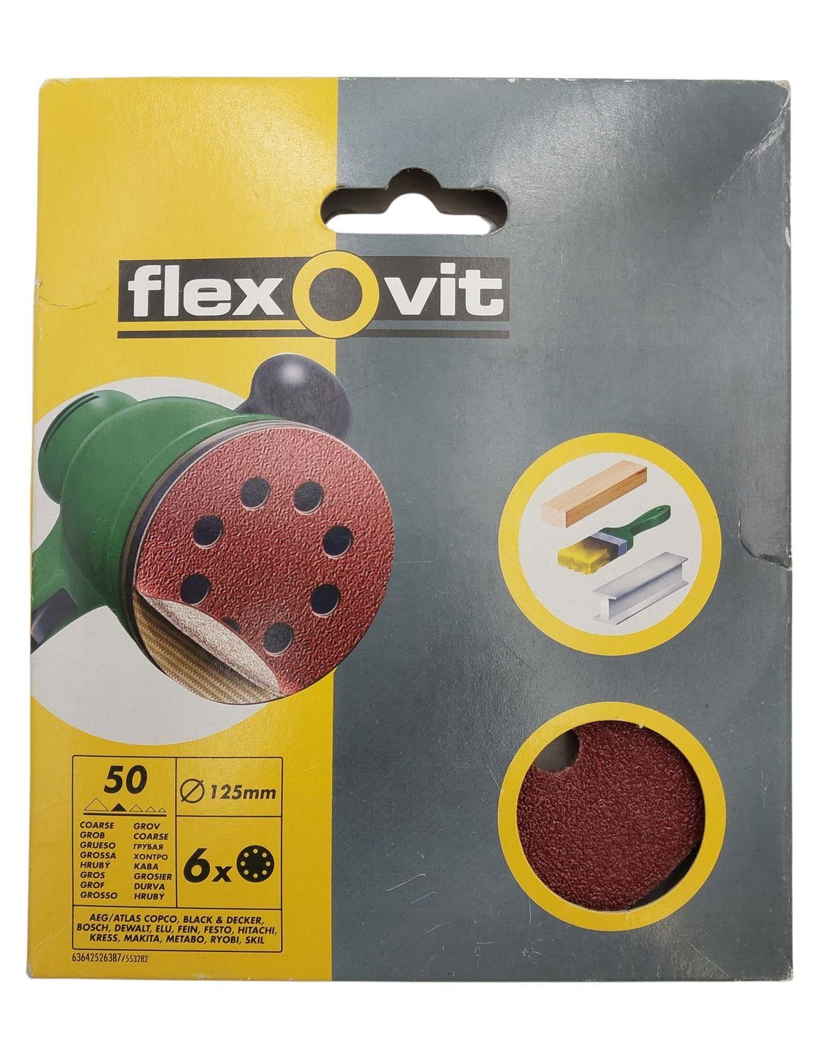 flexovit Schleifpapier 6x Schleifscheiben mit Klettverschluss Ø 125mm Schleifpapier Körnung 5, (6 St)
