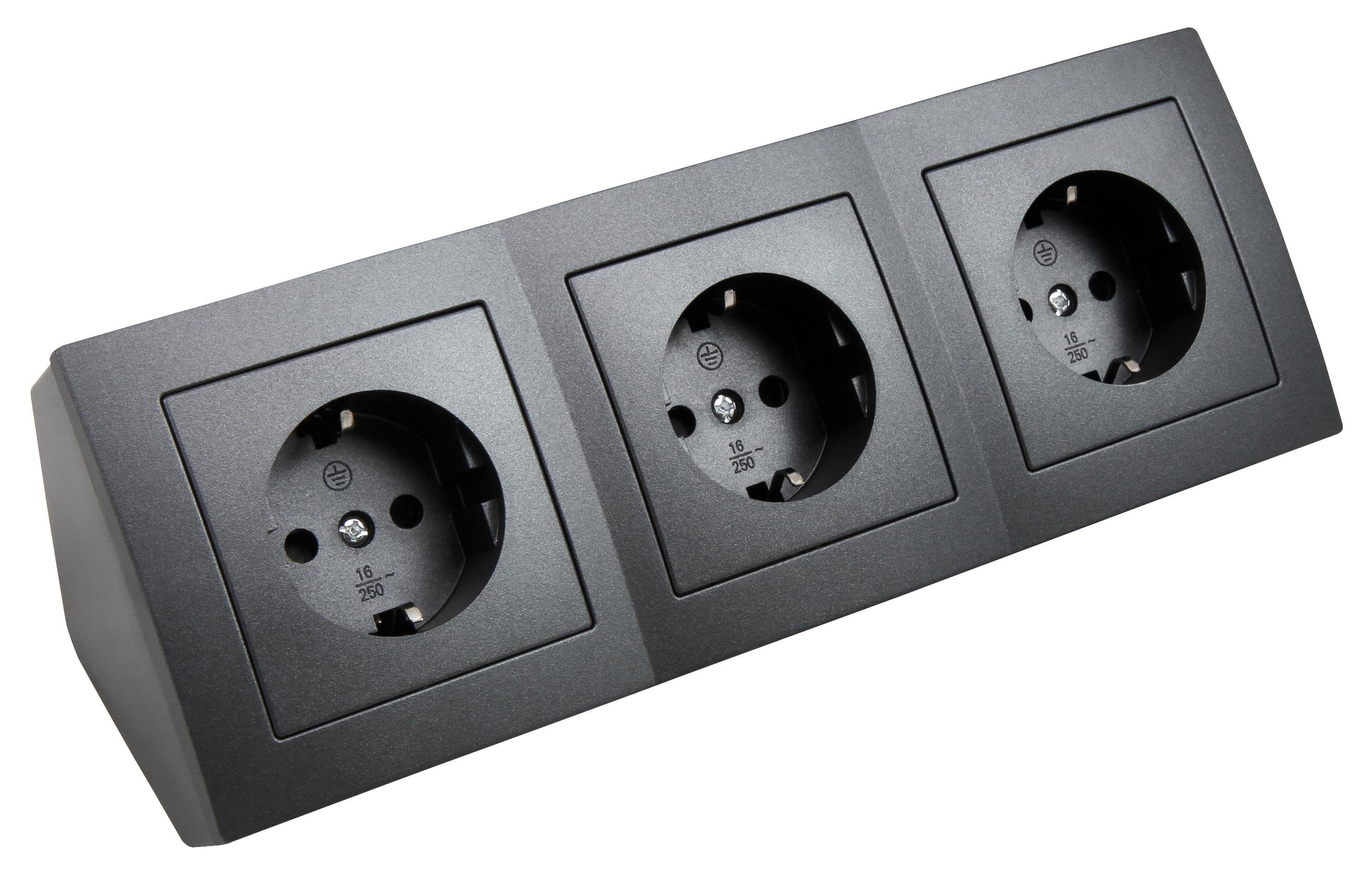 McPower Steckdosenblock McPower ''Flair'' 250V~/16A, Aufbau, Anthrazit, 3-fach Mehrfachsteckdose