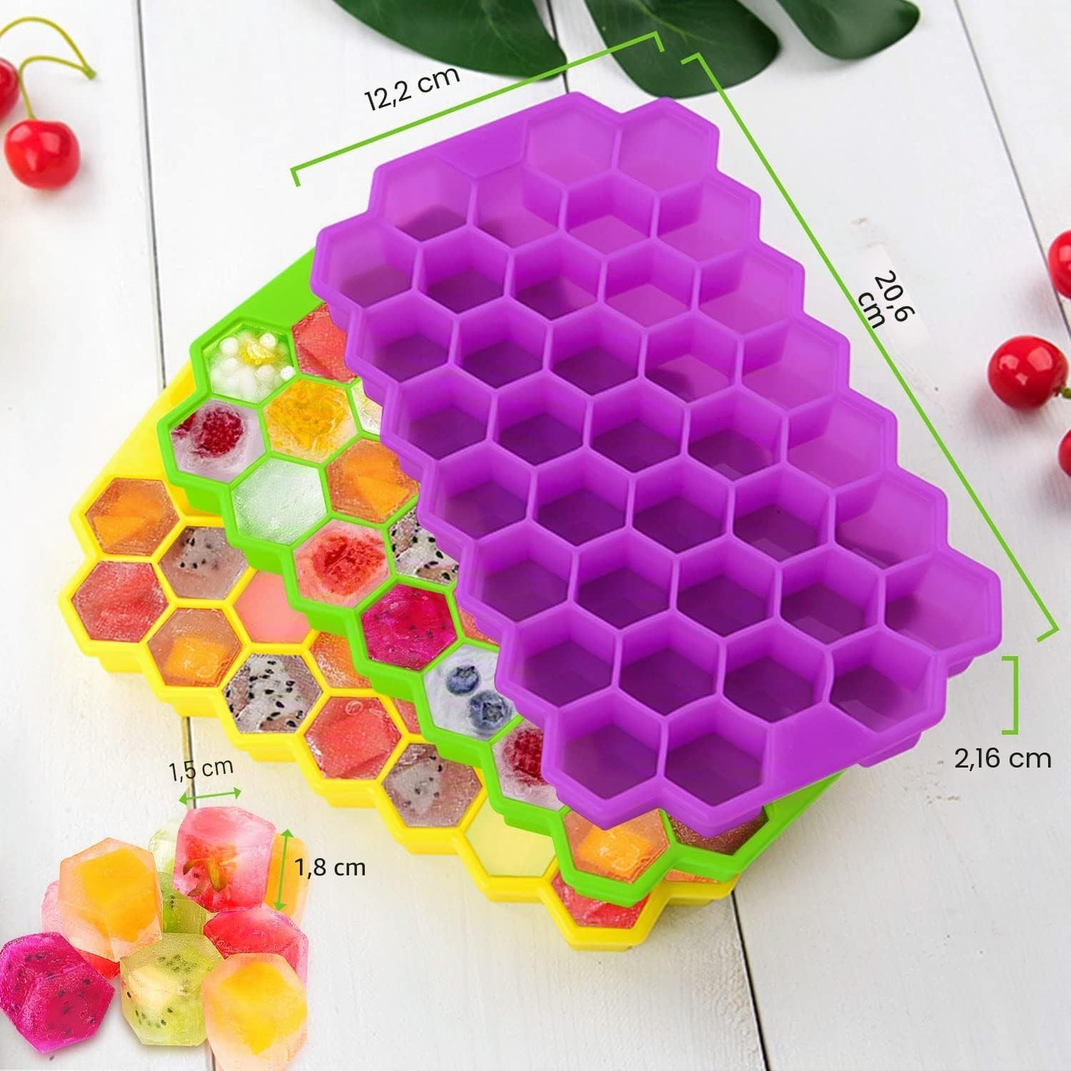 FELIXLEO Eiswürfelform Eiswürfelform Silikon 37 Fach 3er Set mit Deckel Stapelbar Ice Tray, (1-tlg)