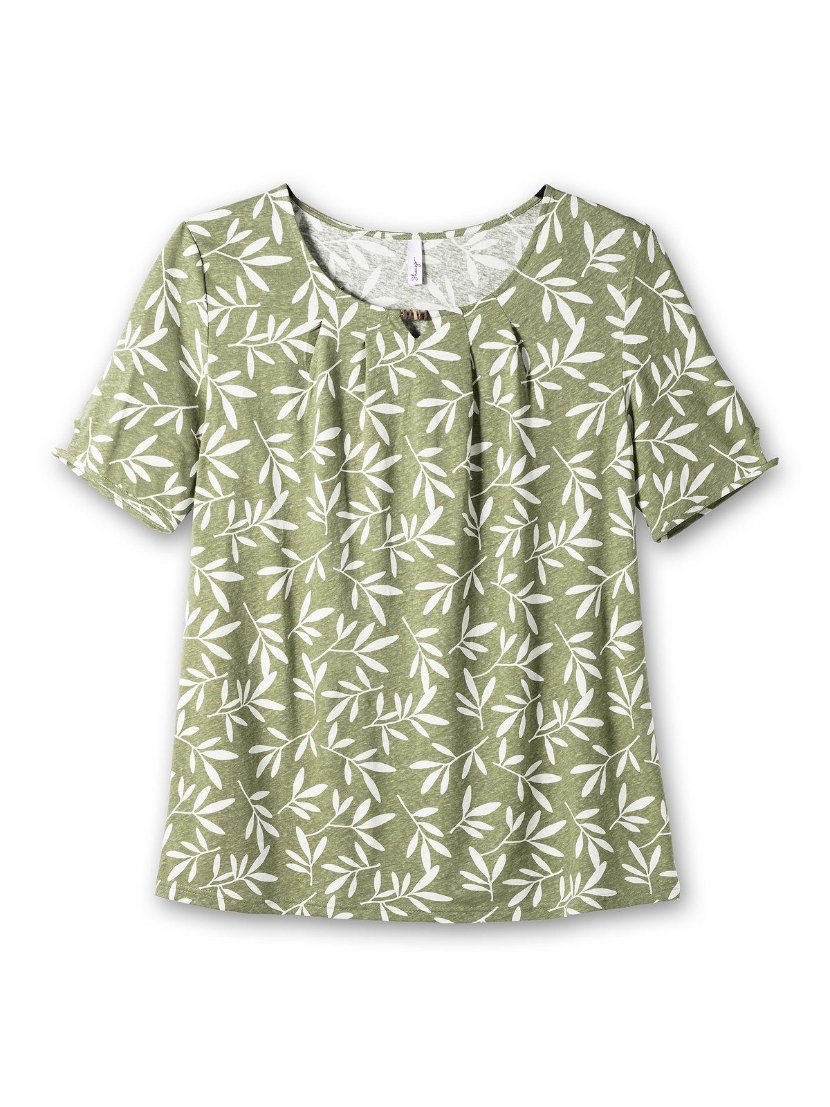 Sheego T-Shirt Große khaki Leinen-Mix Größen gemustert Blätterprint, mit im