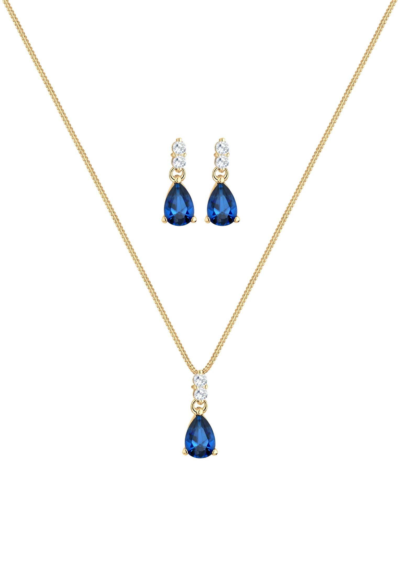 Elli Premium Schmuckset Zirkonia Synthetischer Saphir Blau 925 Sterling Sil günstig online kaufen