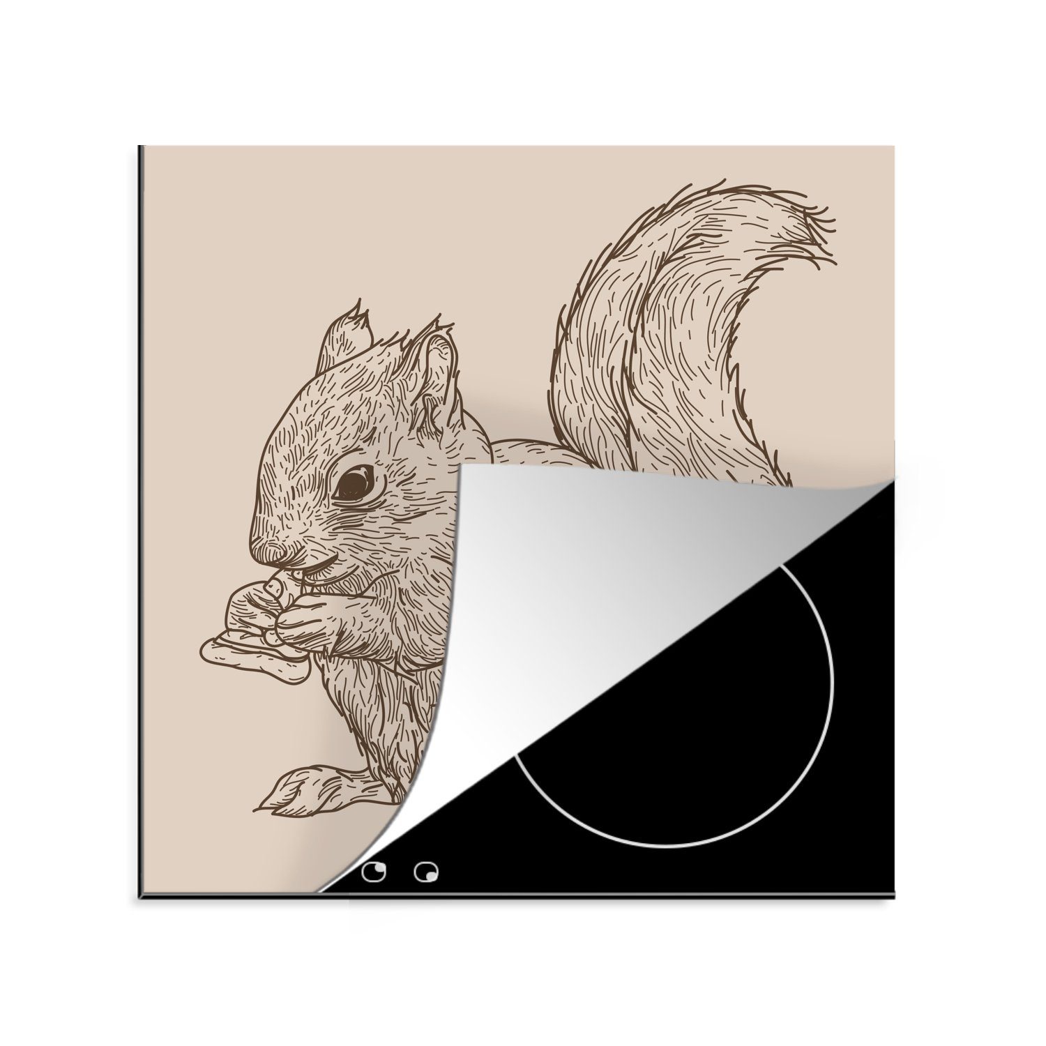(1 cm, küche Arbeitsplatte tlg), das Herdblende-/Abdeckplatte eines MuchoWow für Illustration Ceranfeldabdeckung, 78x78 isst, Eine Pizza Vinyl, Eichhörnchens,