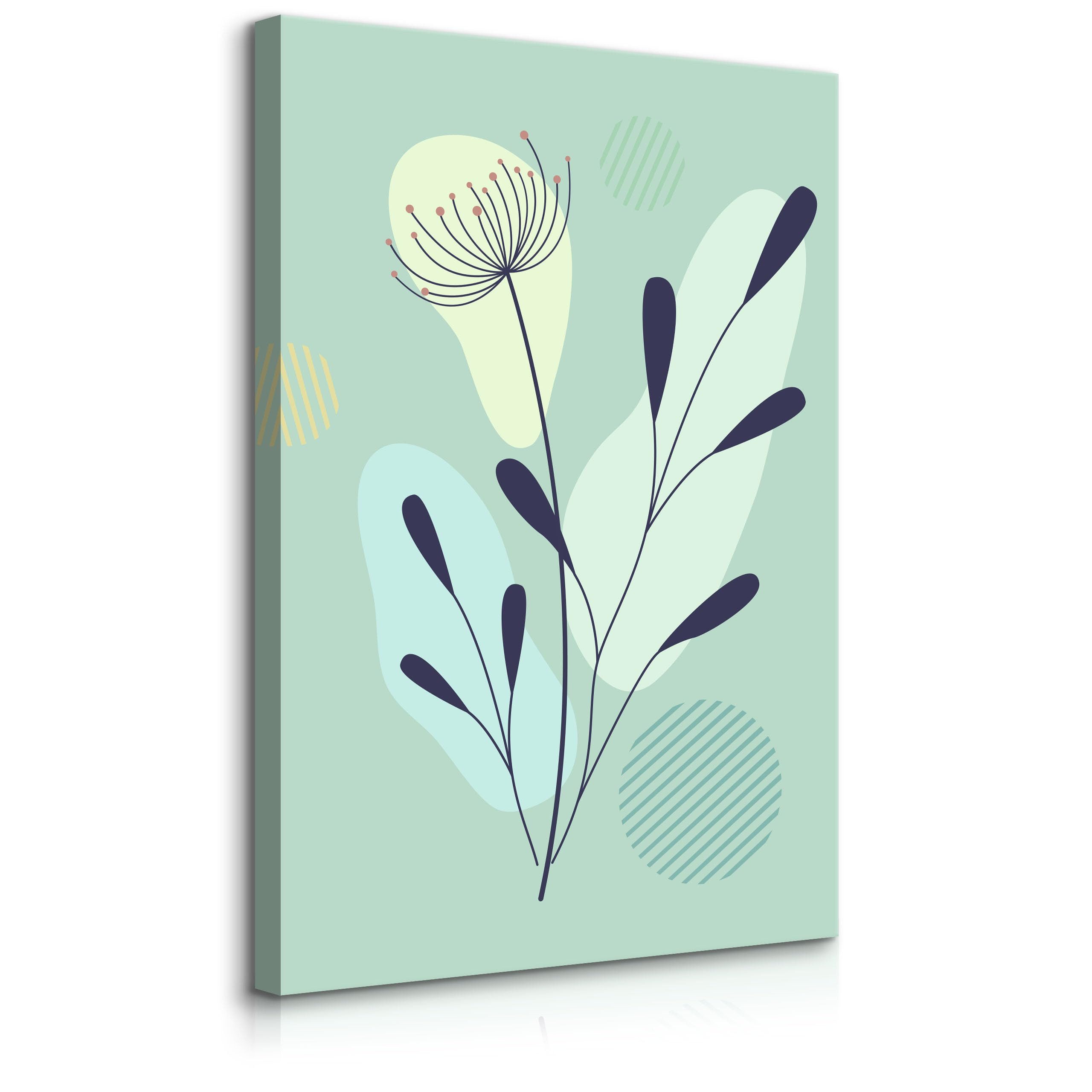 Muralo Leinwandbild Abstrakt – Leinwandbild Wandbild Kunstdruck Wohnzimmer, Blumen (1 St), Blätter – Abstrakte Motive – Boho-Style, 70 x 100 cm, aufhängefertig