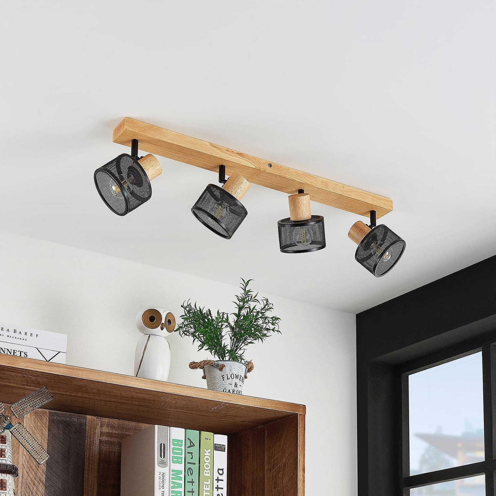 Lindby Deckenstrahler Evinora, Holz IP20, 4 x 40 W
