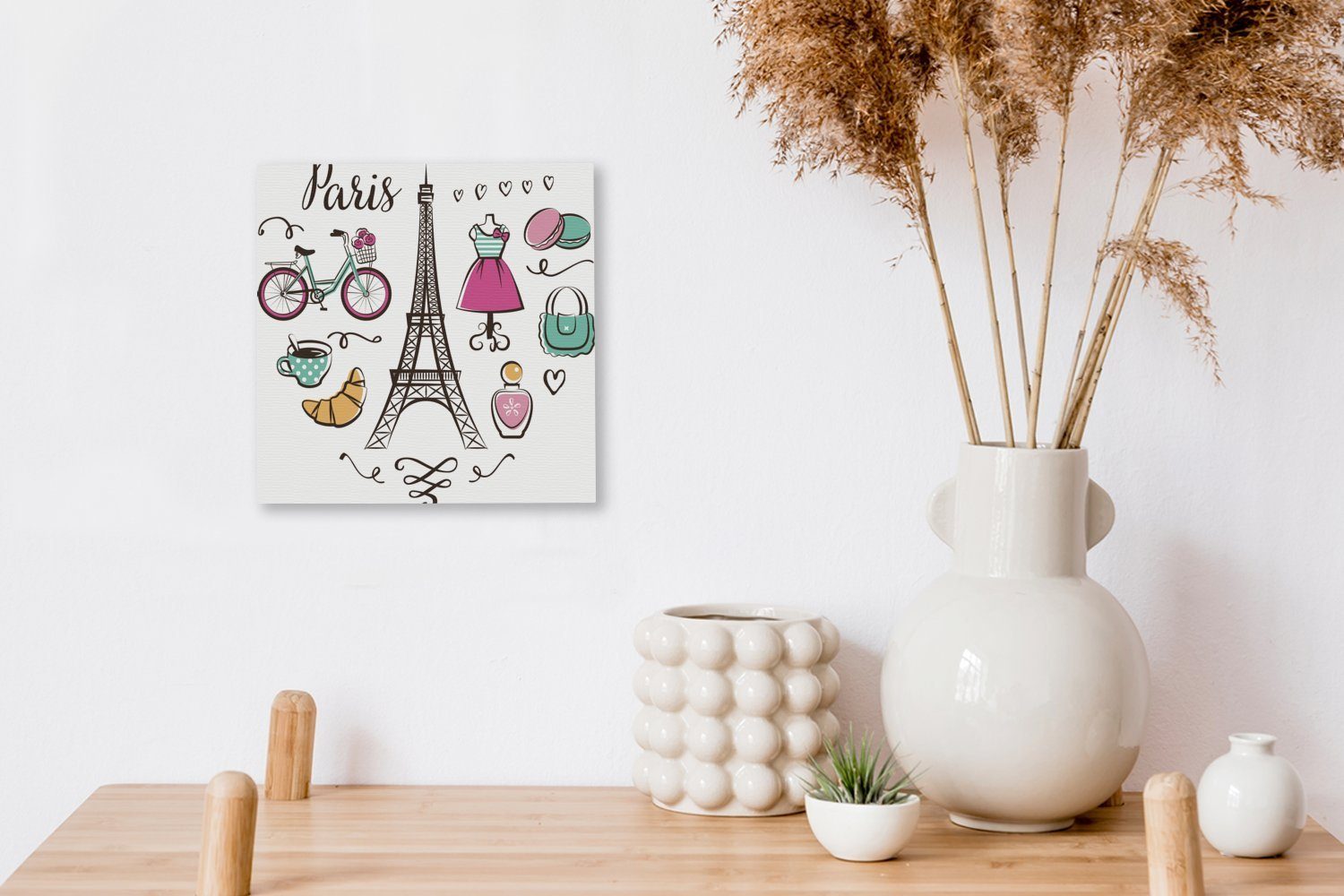 Eiffelturms OneMillionCanvasses® Herzens, für (1 Eine Leinwandbild St), eines Illustration Leinwand Wohnzimmer Form Bilder des in Schlafzimmer