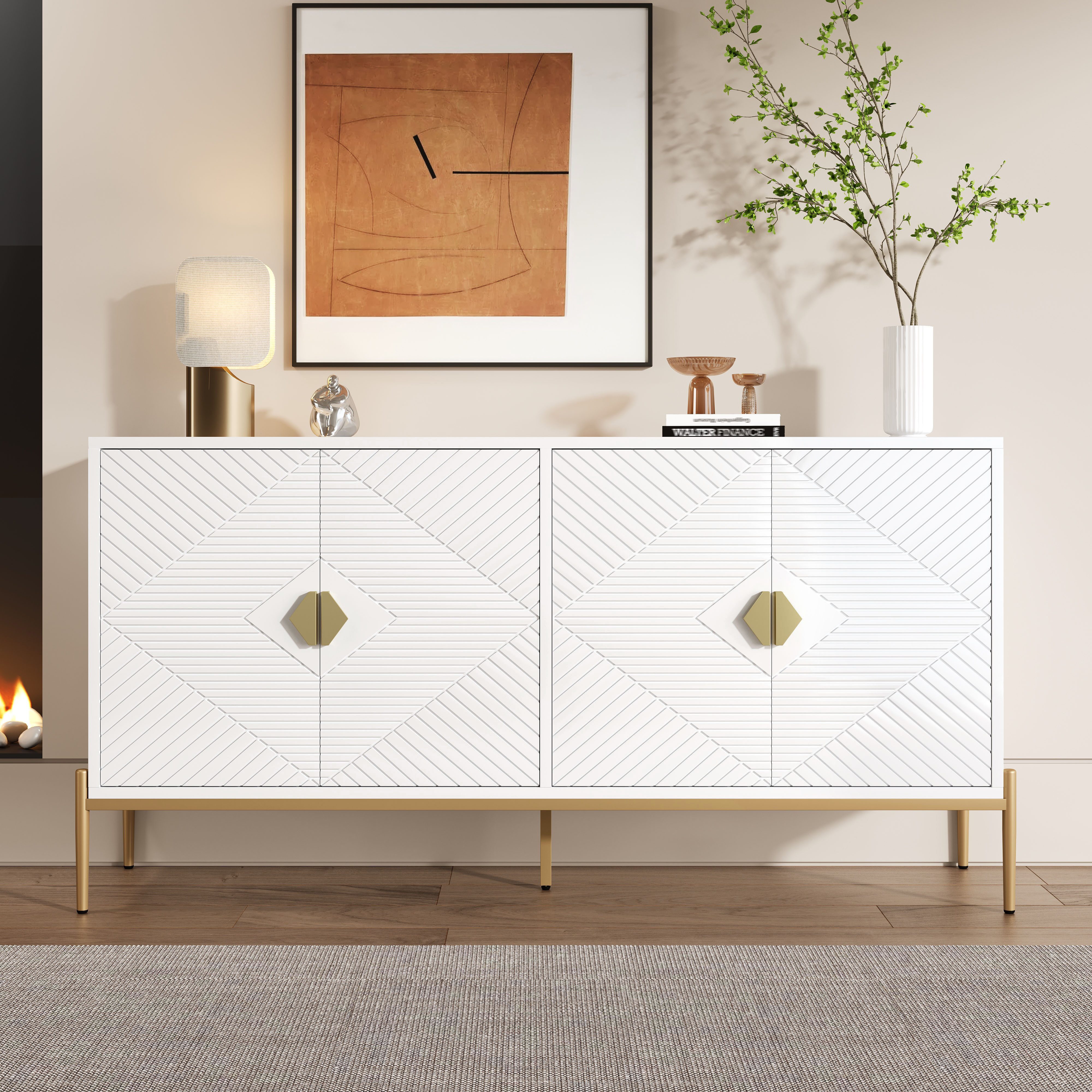 STILVORA Sideboard mit Metallbeine,Beistellschrank Aufwahrungsschrank mit goldenen Griff (Kommode, Buffetschrank, Wohnzimmerschrank, 1 St., 162 x 40 x 80 cm), Goldene Griffe und Metallbeine