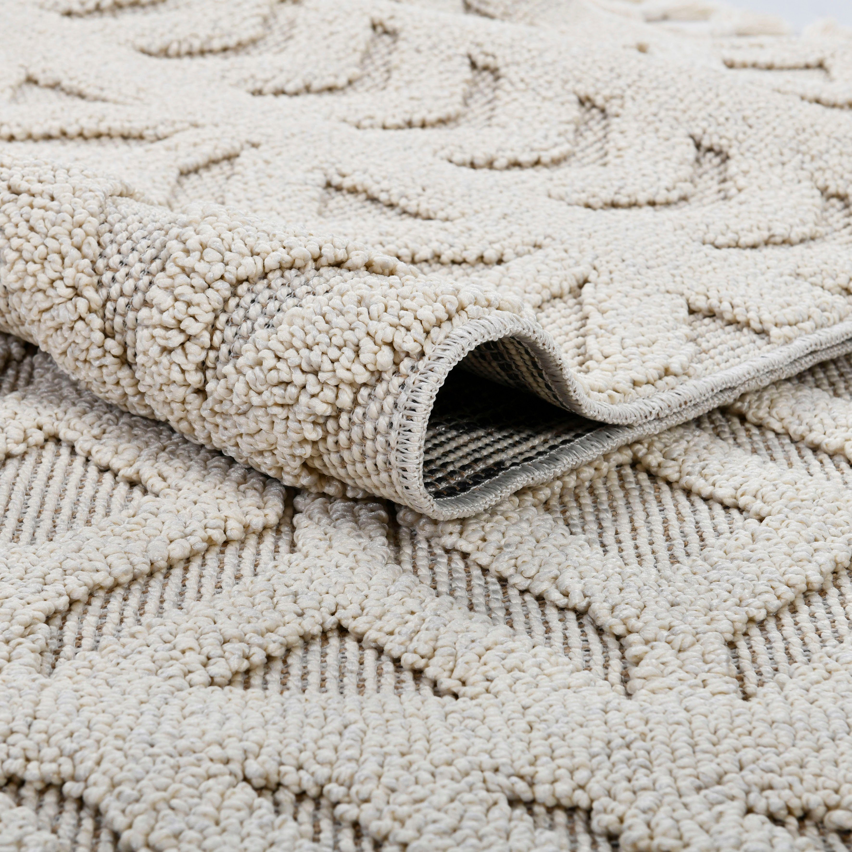 Teppich Mitch, Leonique, rechteckig, Boho-Stil, Hoch-Tief-Effekt, im mm, sand 18 Höhe: mit Fransen Woll-Look