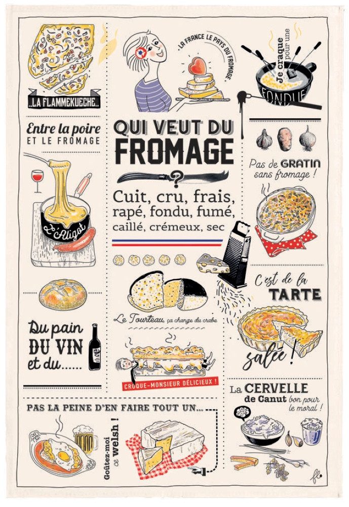 Winkler Geschirrtuch Geschirrtuch Qui veut du fromage Ecru 48x72 cm, (1-tlg., 1 x Geschirrtuch), bedruckt