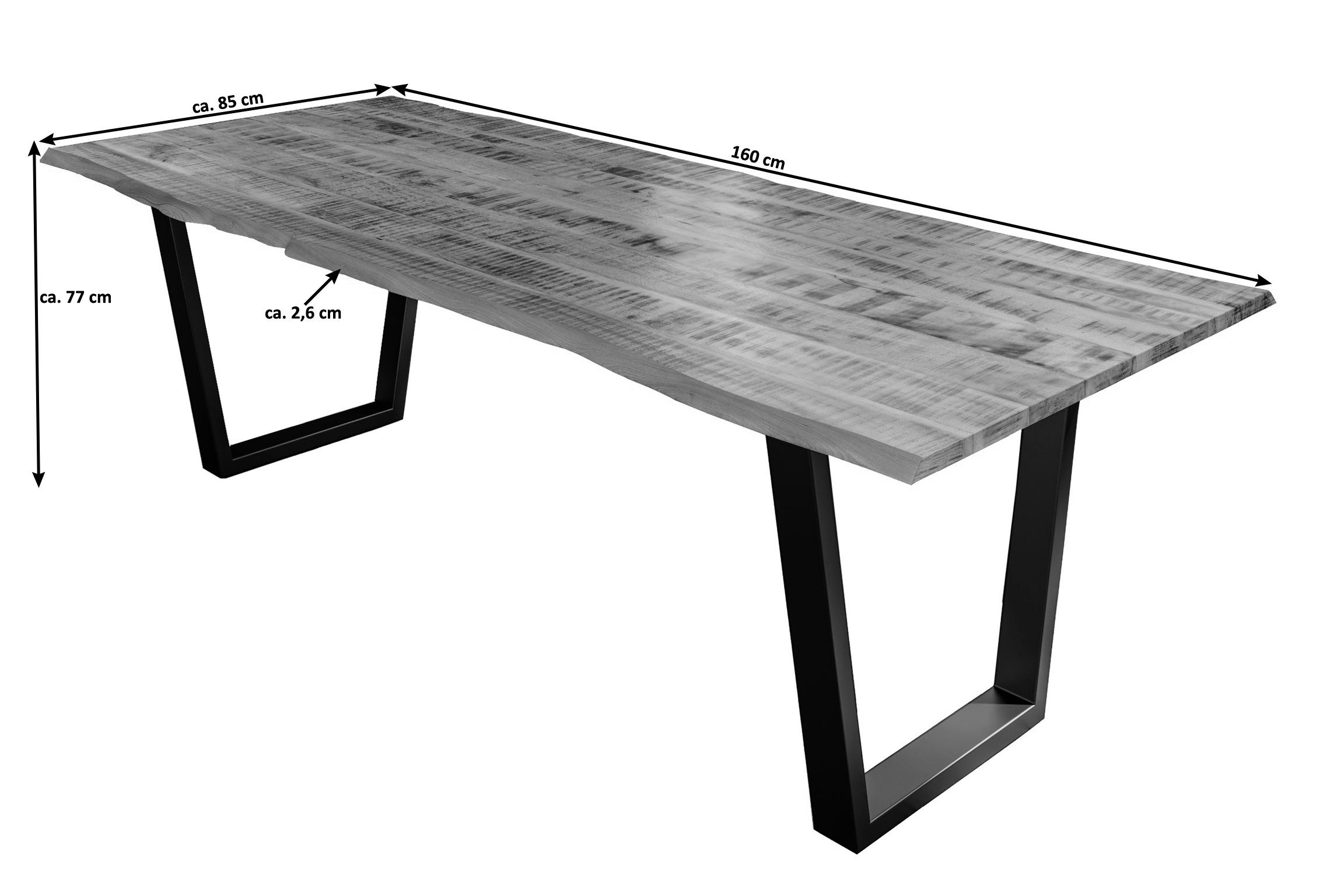 SAM® Baumkantentisch Nico, massives Mangoholz, Baumkante, Metallgestell V-Form