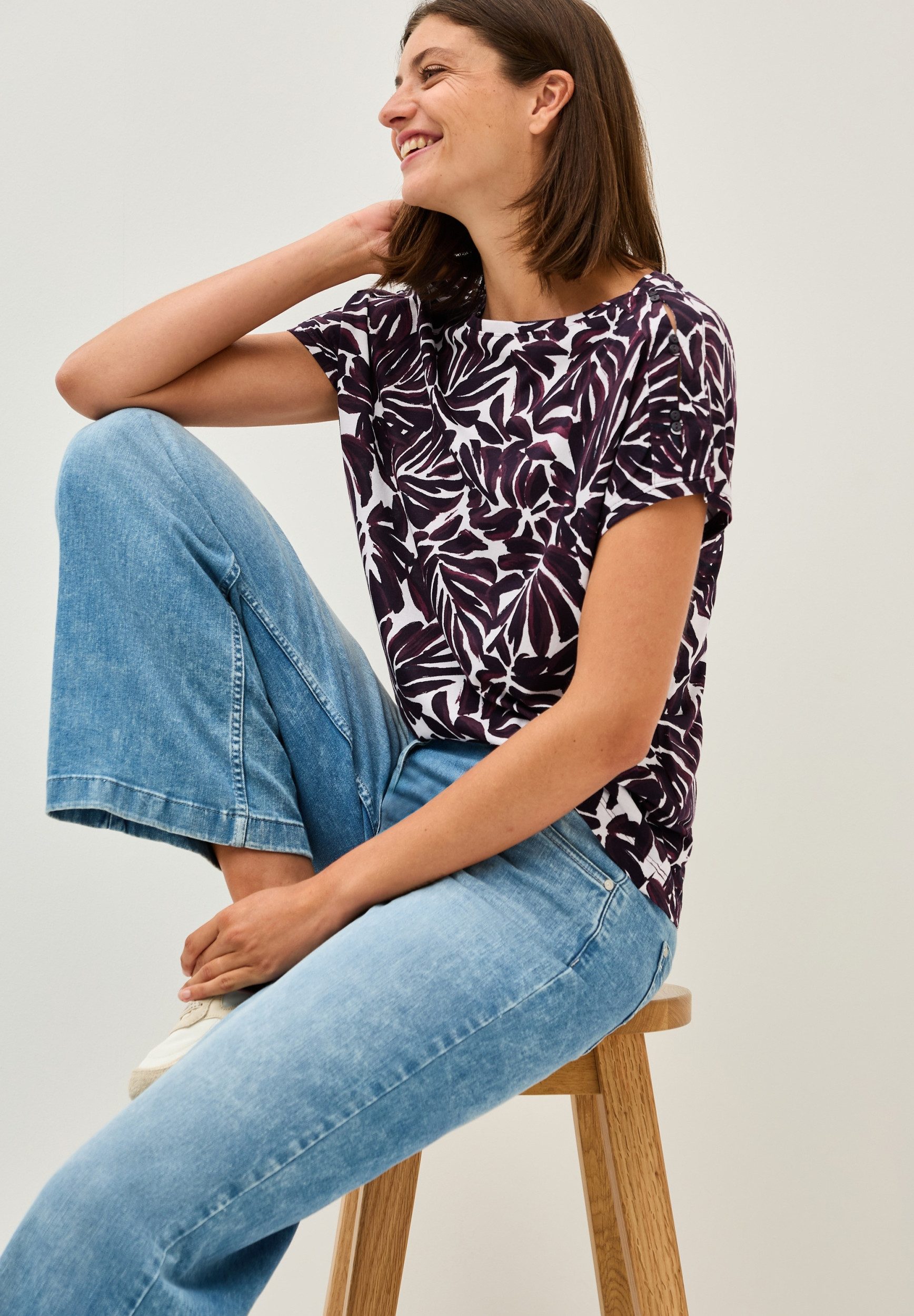 CECIL T-Shirt TOS Medium AOP Cold Shoulder mulberry red günstig online kaufen