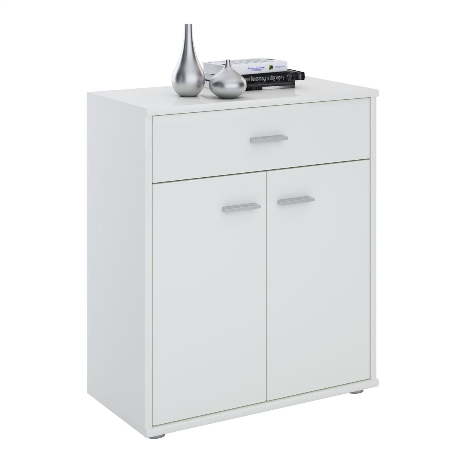 CARO-Möbel Highboard TOMMY, Kommode Sideboard Schrank Anrichte weiß mit Schublade Design Wohnzimme