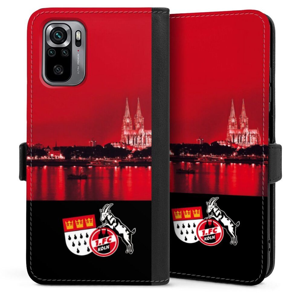 DeinDesign Handyhülle Skyline 1. FC Köln Offizielles Lizenzprodukt Skyline Köln Rot, Xiaomi Redmi Note 10 4G Hülle Handy Flip Case Wallet Cover