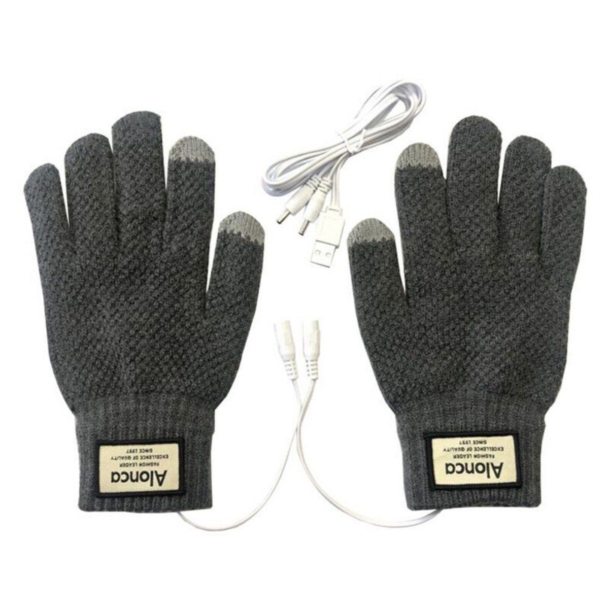 AUKUU Winter-Arbeitshandschuhe Sporthandschuhe Lederhandschuhe USB-wiederaufladbare Strickhandschuhe grau
