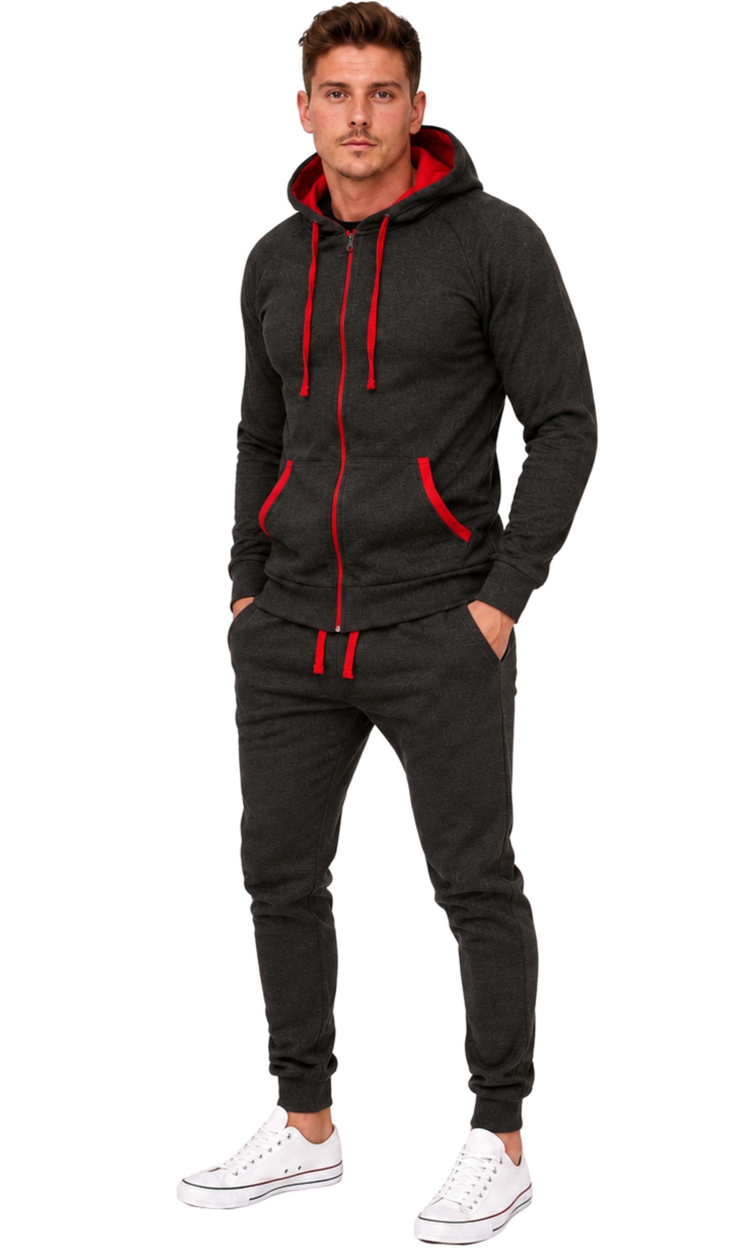 L.gonline Freizeitanzug Herren Freizeitanzug Jogginganzug Sweatwear 704 (Kapuzenjacke mit Reißverschluss, Hose, 2-tlg), Hose und Jacke