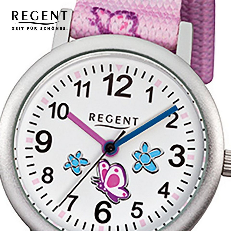 Regent Quarzuhr Regent Kinder-Armbanduhr rosa Analog F-491, Kinder  Armbanduhr rund, klein (ca. 30mm), Textilarmband