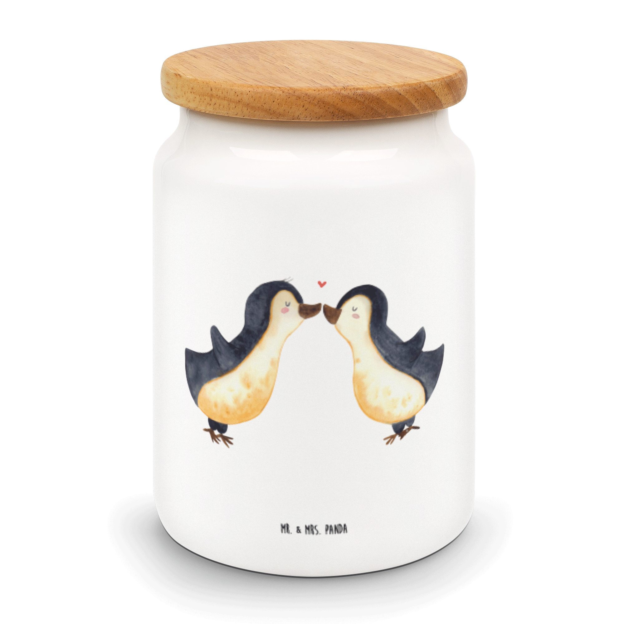 Mr. & Mrs. Panda Vorratsdose Pinguin Liebe - Weiß - Geschenk, Freundin, Ehemann, Keramikdose, Pärc, Keramik, (1-tlg)