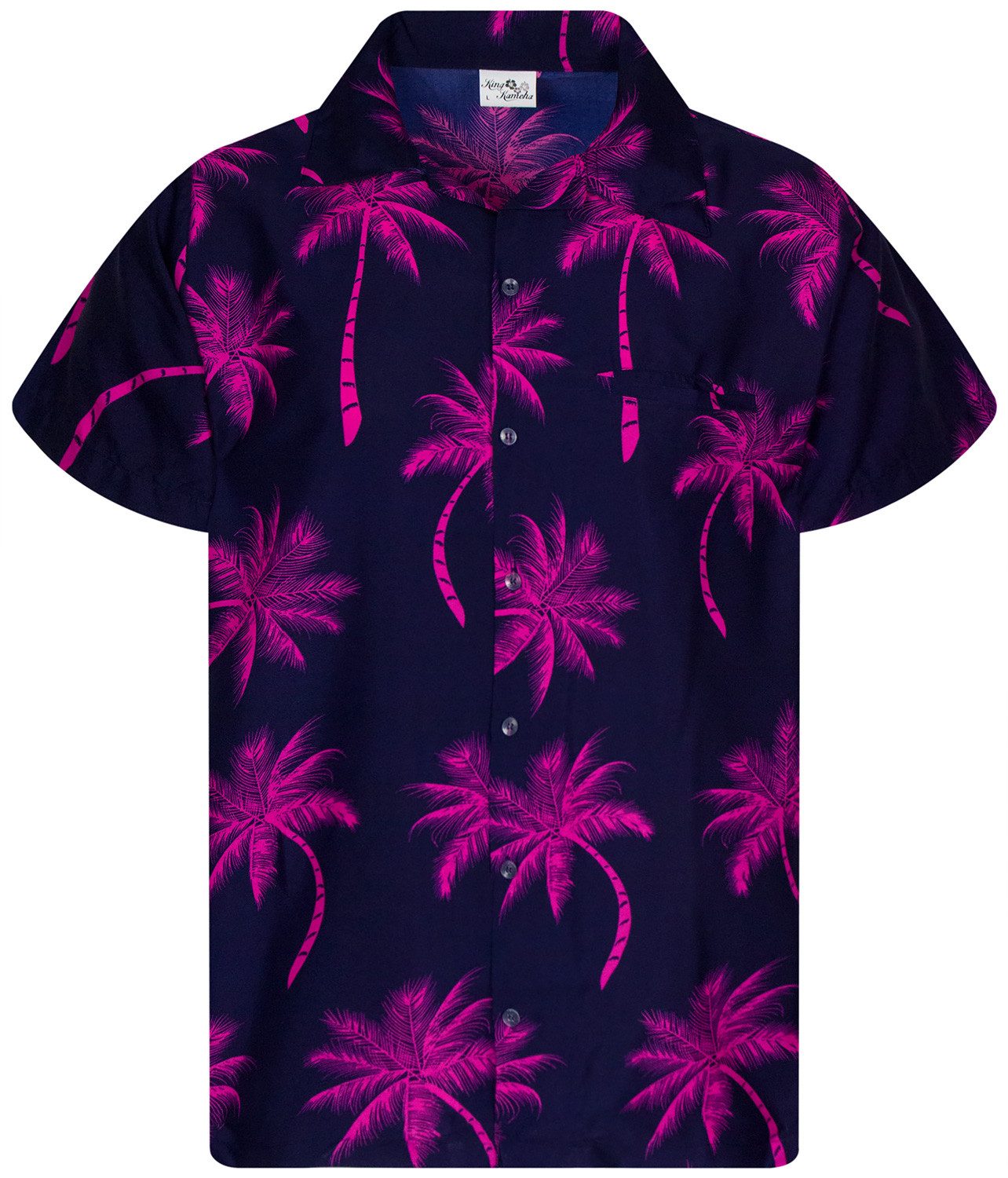 King Kameha Hawaiihemd Palmshadow Funky Hawaii-Hemd Kurzarm Front-Tasche Stylish Unisex