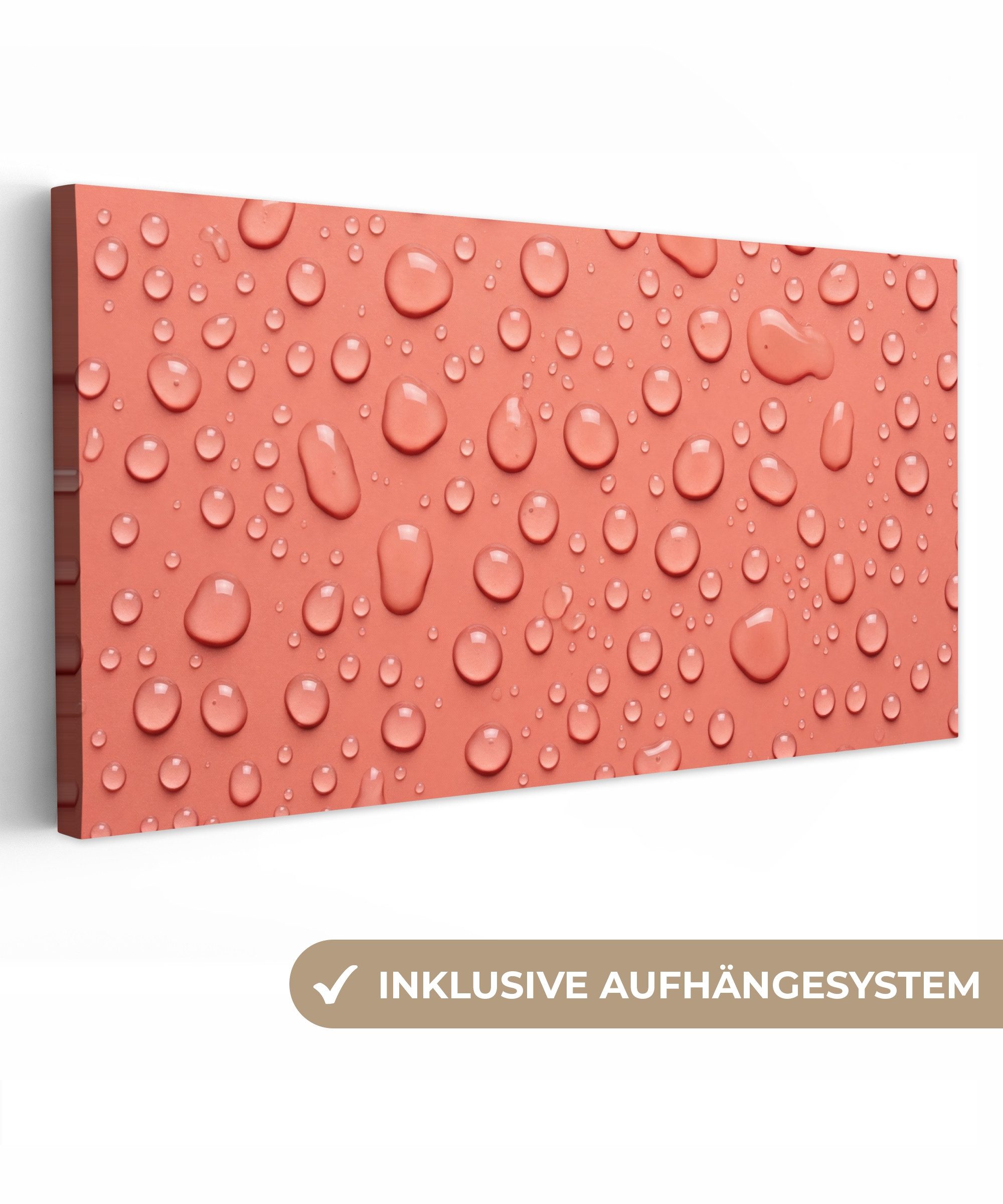 OneMillionCanvasses® Leinwandbild Panorama Wasser - Tropfen - Rosa, Fotodruck (1 St), Wandbild, Deko Schlafzimmer Wohnzimmer Flur 40x20 cm