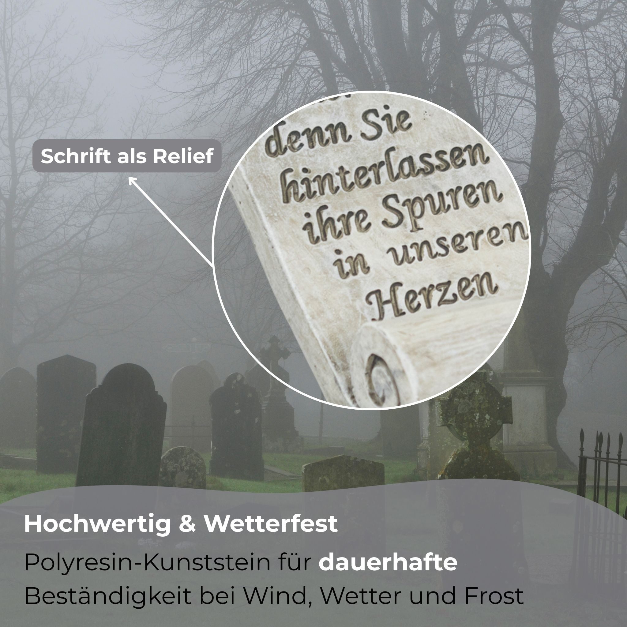 matches21 HOME & HOBBY Dekofigur Grabschmuck Schriftrolle mit Spruch und Rose (1 St), Wetterfeste Trauer Grab-Deko für Friedhof, Allerheiligen – Bild 3 von 5