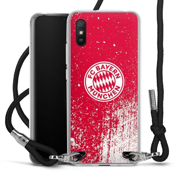 DeinDesign Handyhülle FC Bayern München Offizielles Lizenzprodukt FCB Splatter Rot - FCB Xiaomi Redmi 9A Handykette Hülle mit Band Case zum Umhängen
