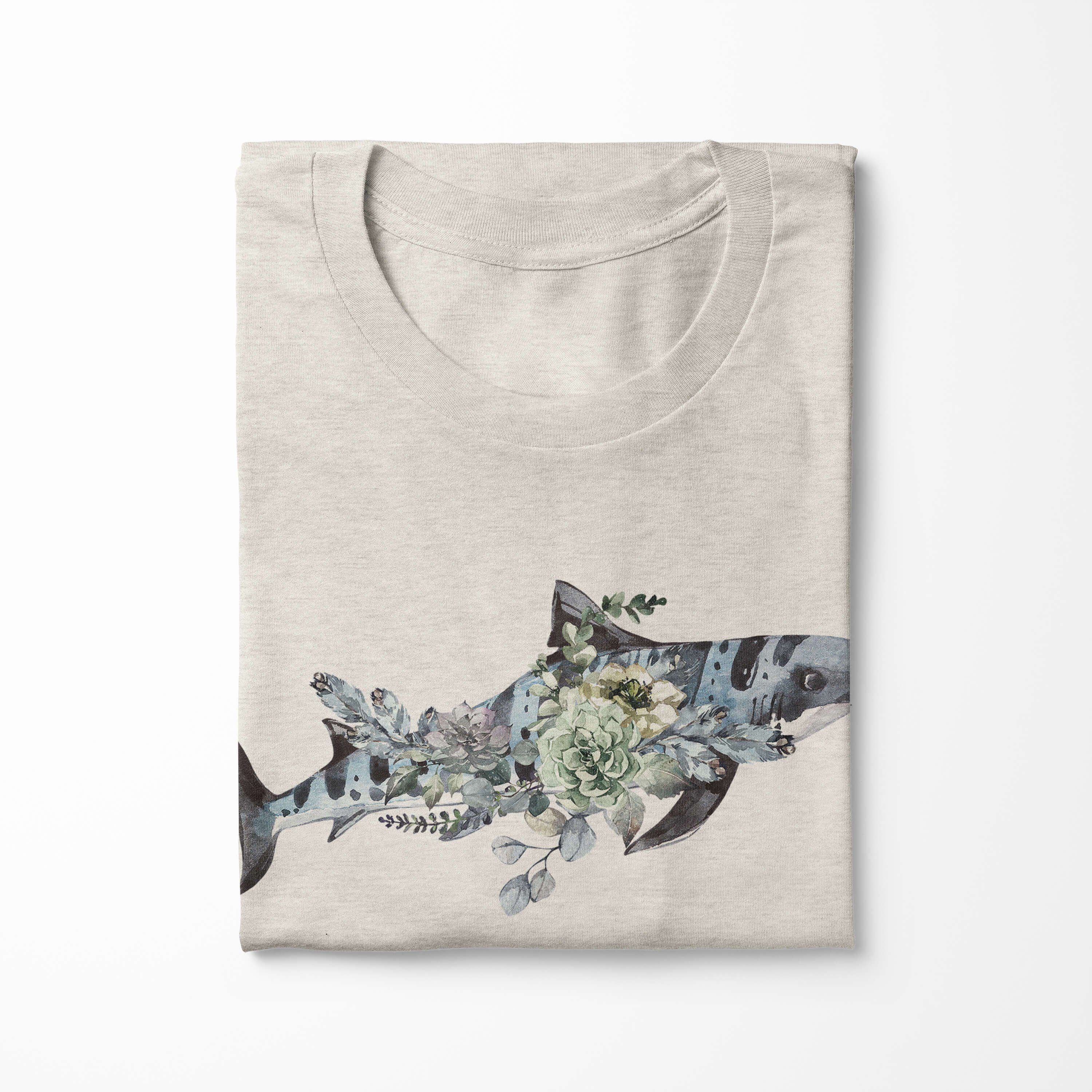 Art 100% Ökom Blumen Motiv gekämmte Herren Sinus Shirt T-Shirt Nachhaltig Bio-Baumwolle Wasserfarben Tigerhai T-Shirt (1-tlg)