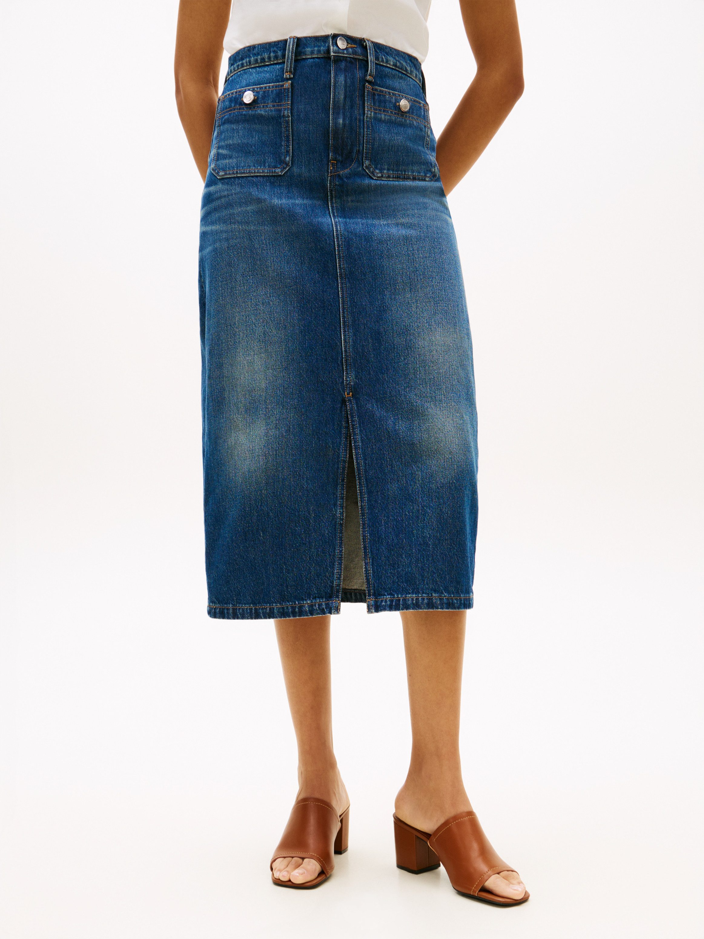 Tommy Hilfiger Jeansrock DNM NATE MIDI STRAIGHT SKIRT HW mit hohem Bund