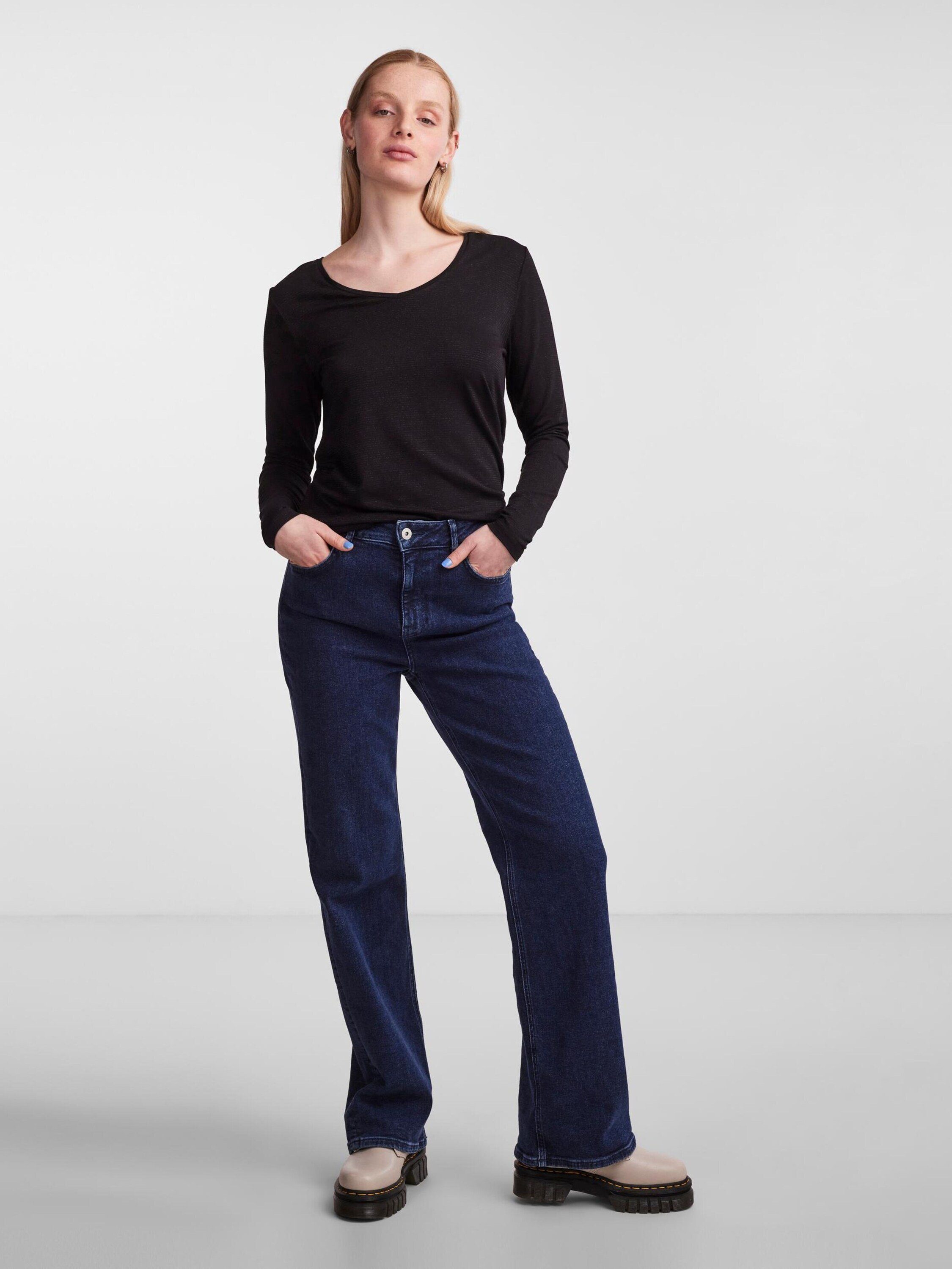 pieces Langarmshirt BILLO (1-tlg) Plain/ohne Details