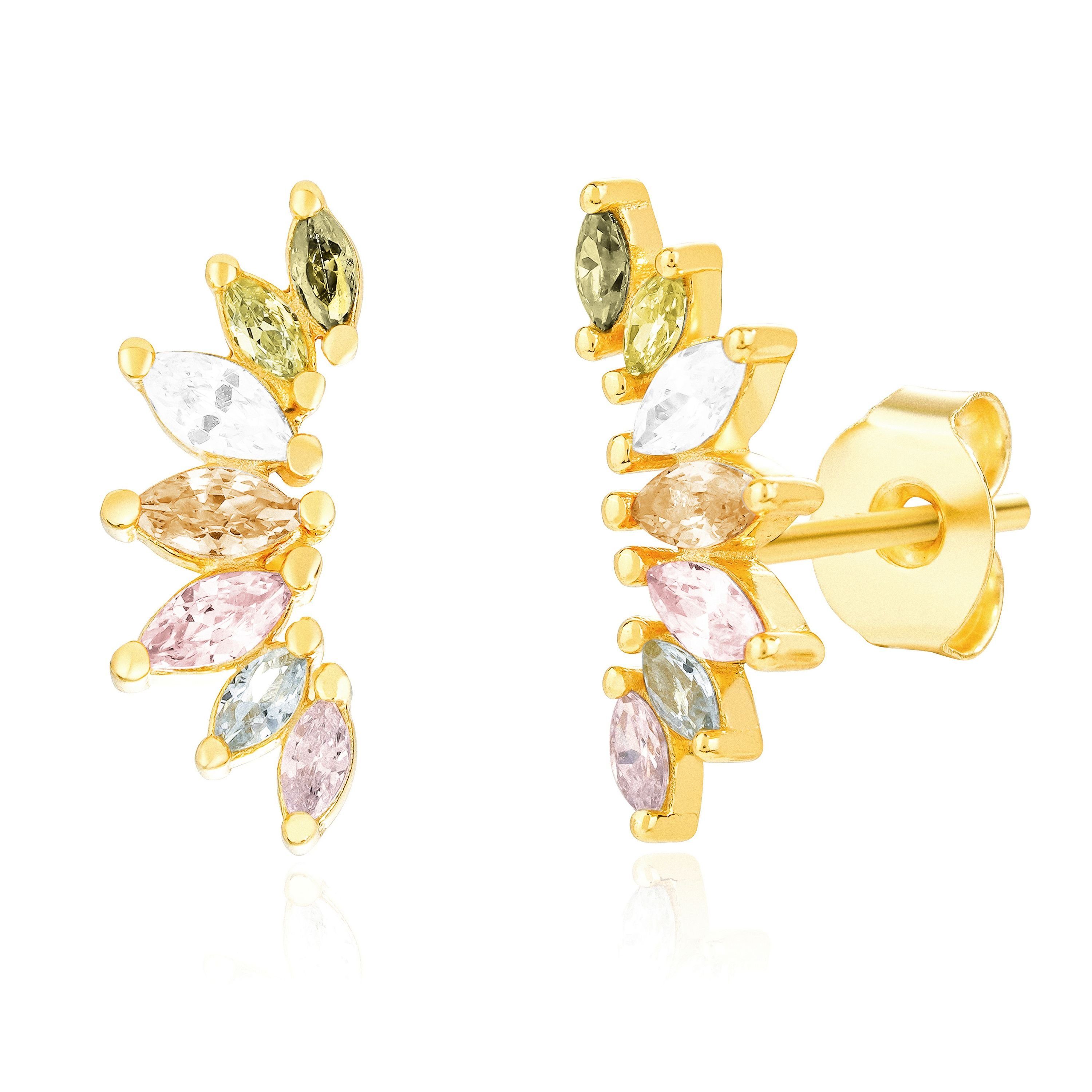 Brandlinger Paar Ohrstecker Ohrstecker Marbella, Silber 925 vergoldet, regenbogenfarbene Zirkoniasteine in pastell