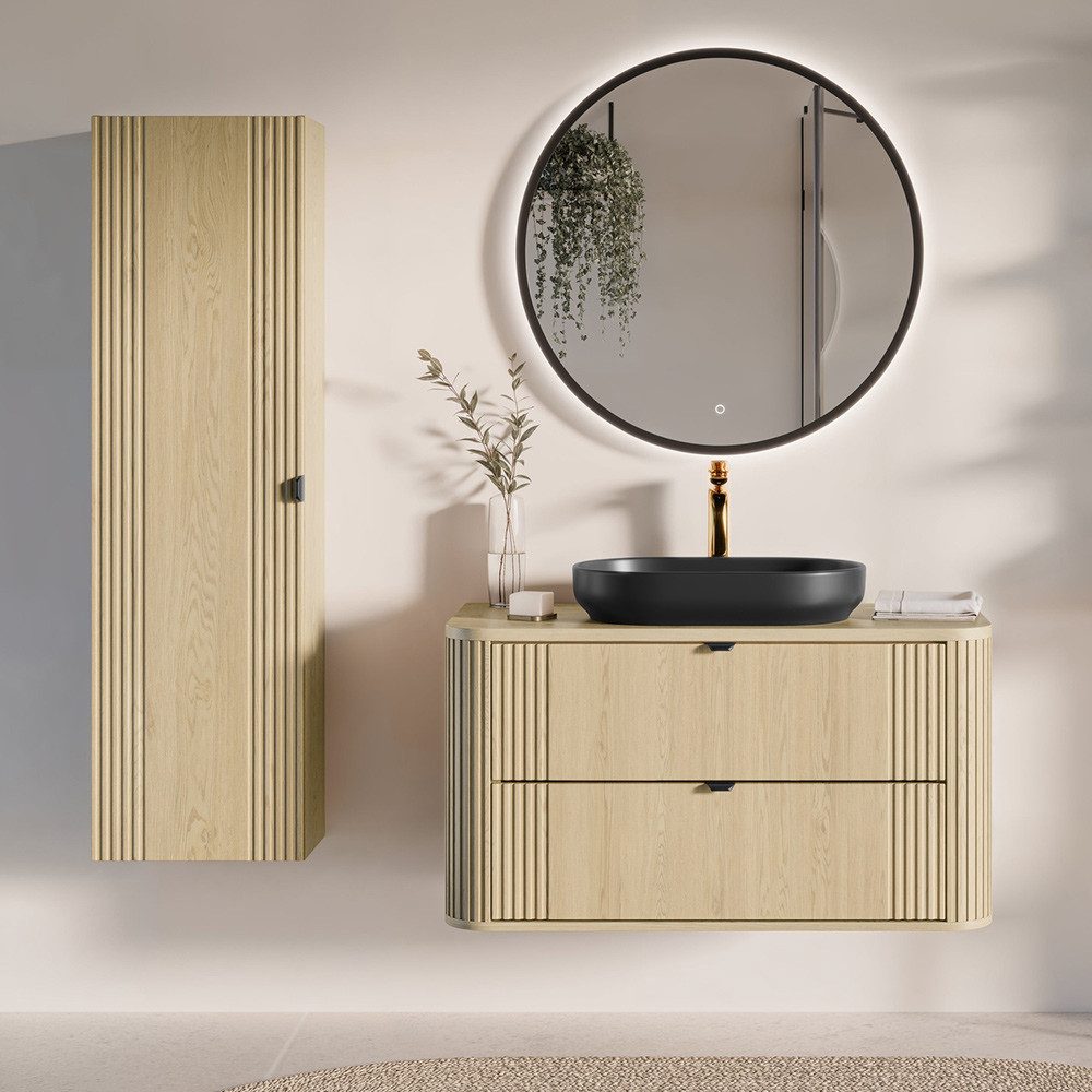 Lomadox Hochschrank OLIVA-56 Eiche Dekor Rillen Metallgriff 40 cm breit Softclose – Bild 5 von 5