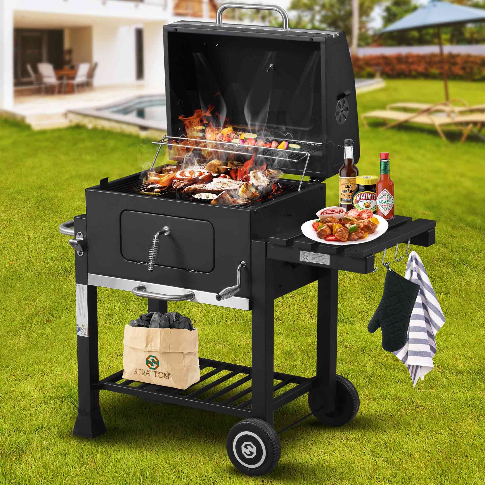 Holzkohlegrill Grill BBQ Grillwagen XL höhenverstellbar mit Rädern