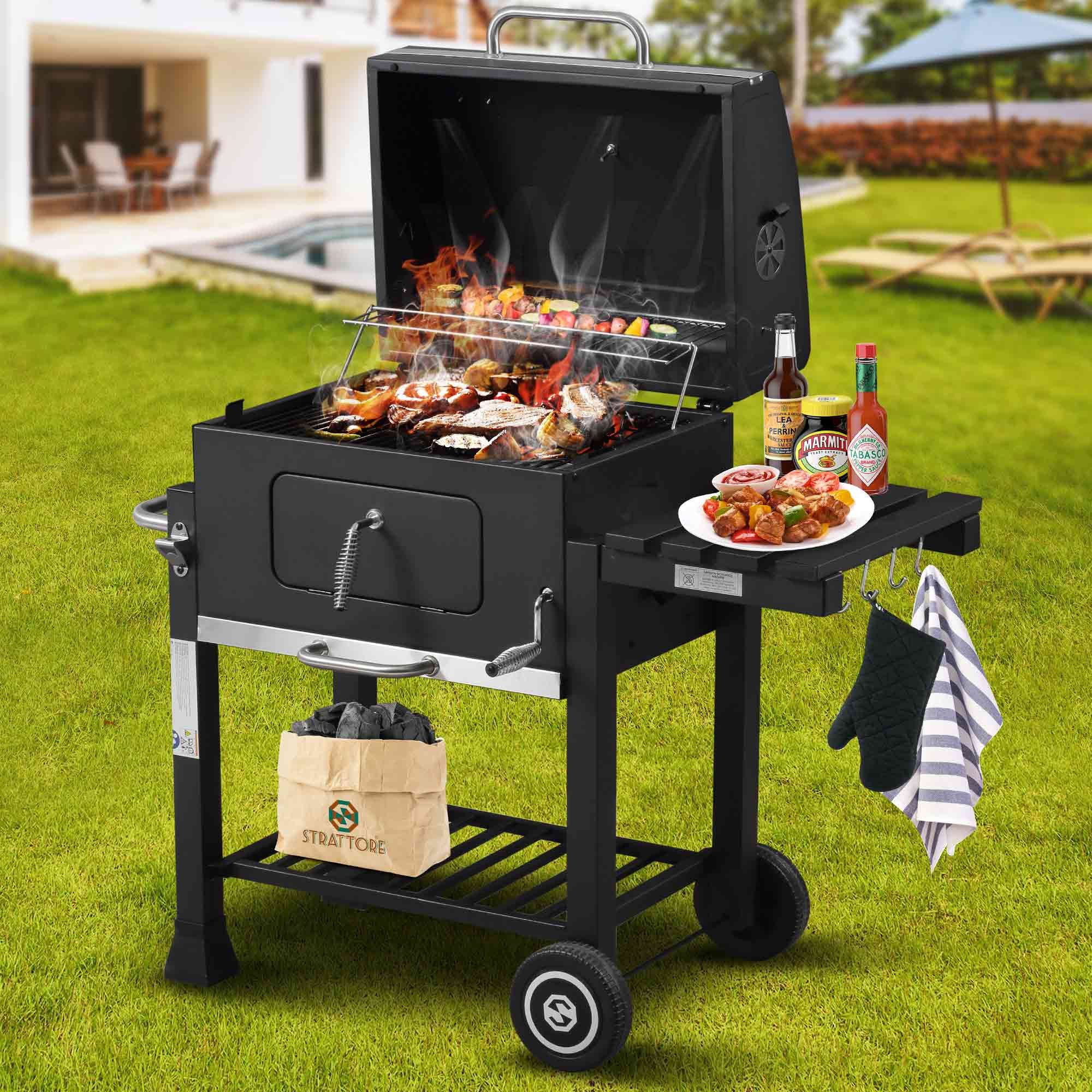 Strattore Holzkohlegrill Grill BBQ Grillwagen XL höhenverstellbar mit Rädern