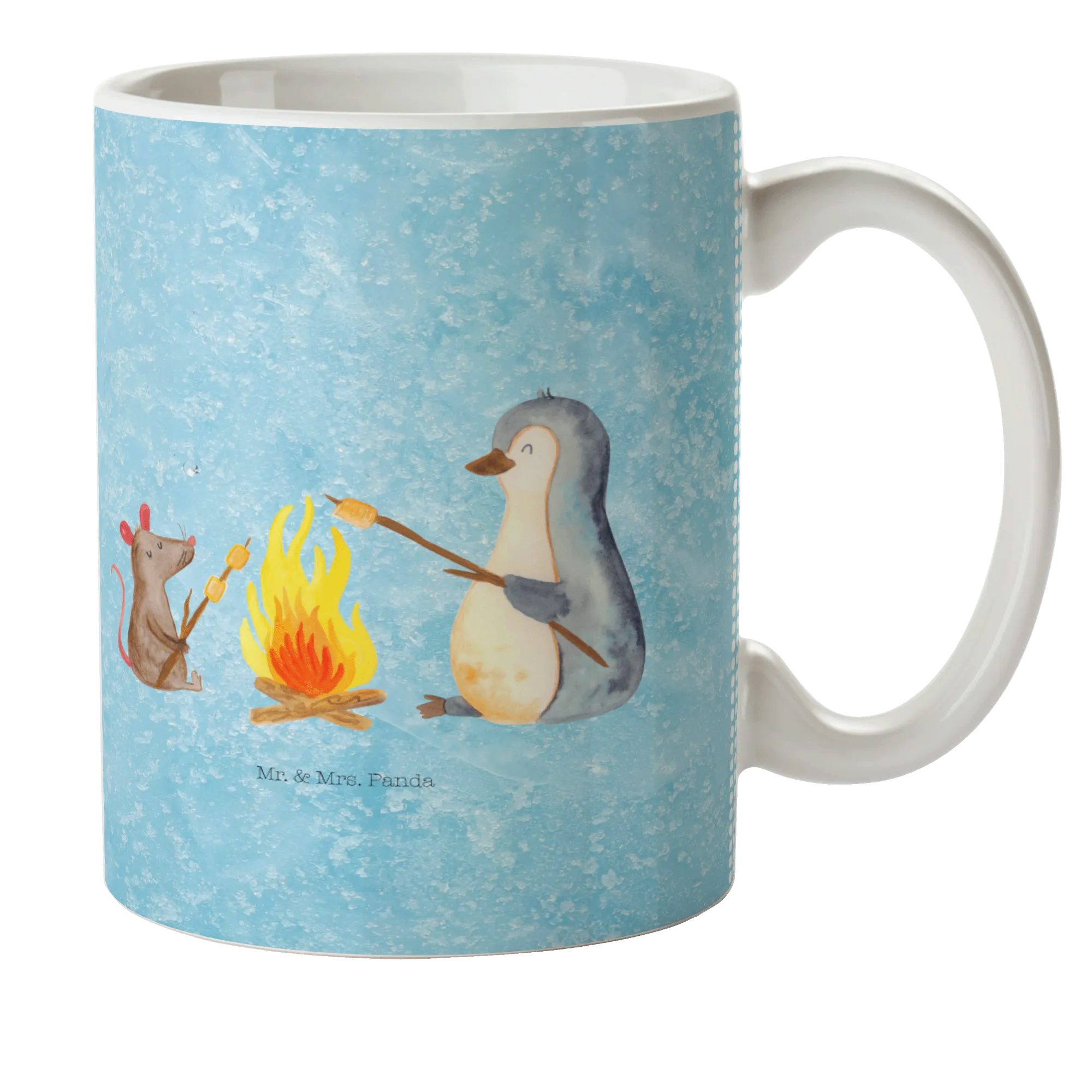 Mr. & Mrs. Panda Kinderbecher Pinguin Lagerfeuer - Eisblau - Geschenk, Kindertasse Mikrowellengeeig, Kunststoff, Robustheit