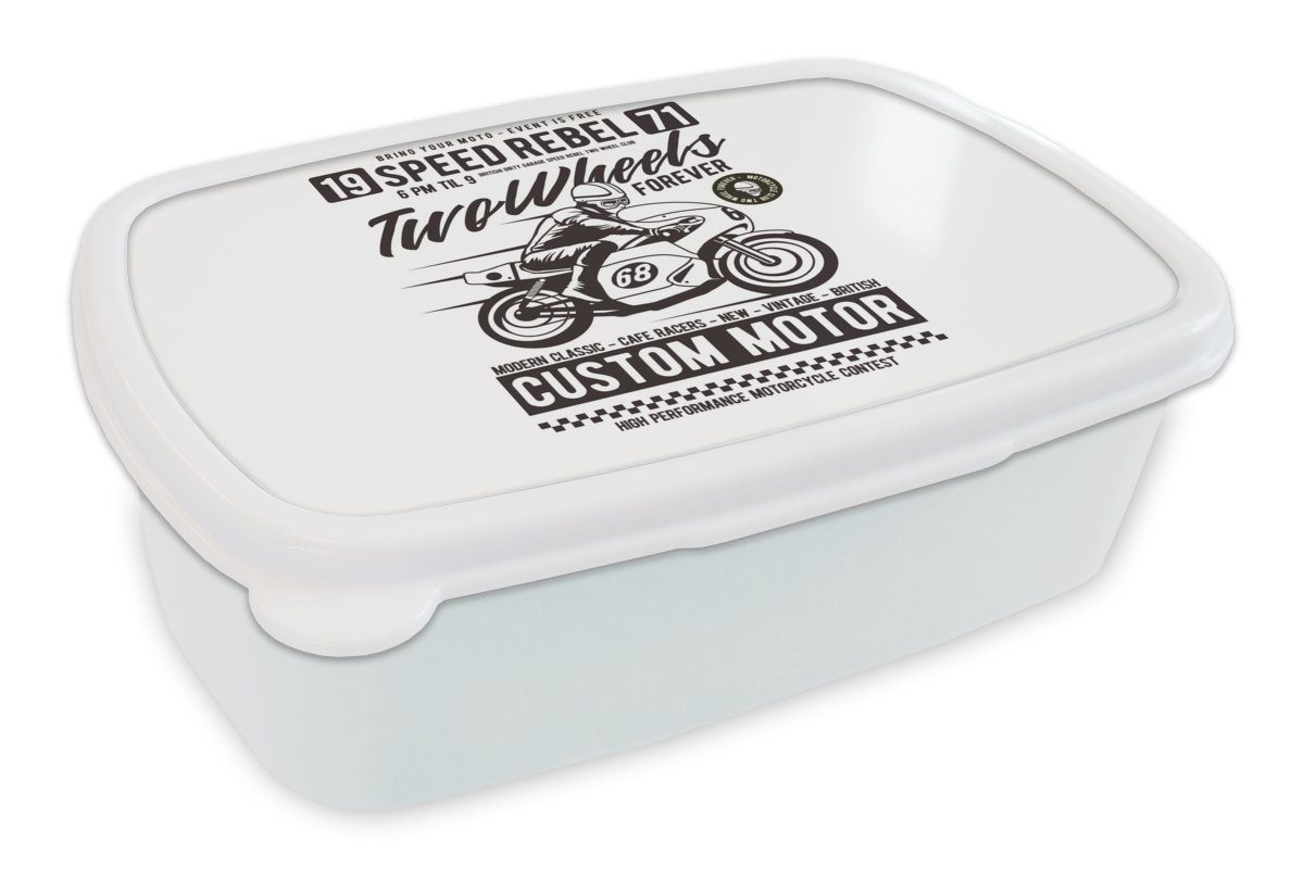 MuchoWow Lunchbox Motorrad - Mann Brotdose, Jungs und Vintage, - (2-tlg), Helm - weiß für für Erwachsene, Kunststoff, Mädchen und Kinder Brotbox