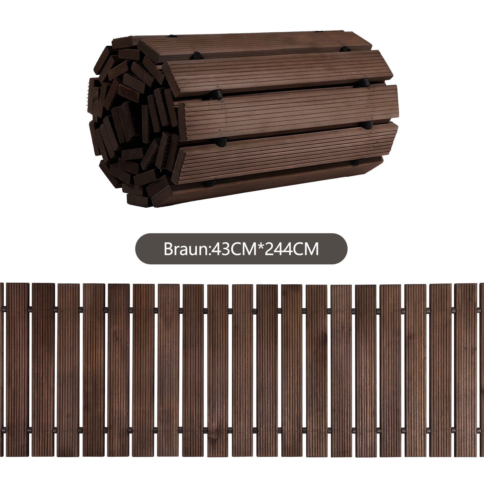PFCTART Gartensteg Rollweg Holztritt Gartenweg Gehwegplatten Garten Holzfliesen Outdoor, 42.5x244 cm, Set, 1-St., Wege im Garten, Holzstufe, Laufsteg, Hinterhof, Terrasse, Hochzeit, Zusammenrollbar, Zedernholz, Drahtseilverbindung, Gartentreppe