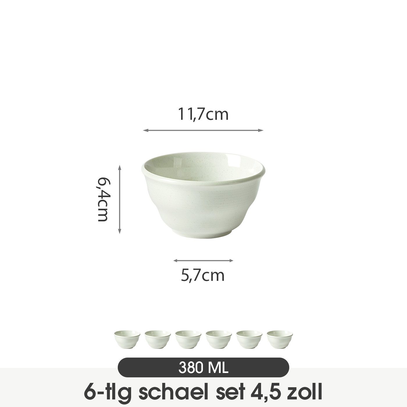 JIWOO Schüssel 6er Ø11,7cm, Müslischale Eisschale FrühstückSchale Dessertschale, Keramik, (Schaleset, 6-tlg), Bowl, Hochwertiges Schalen weiß Schale Mikrowellenofen Spülmaschine