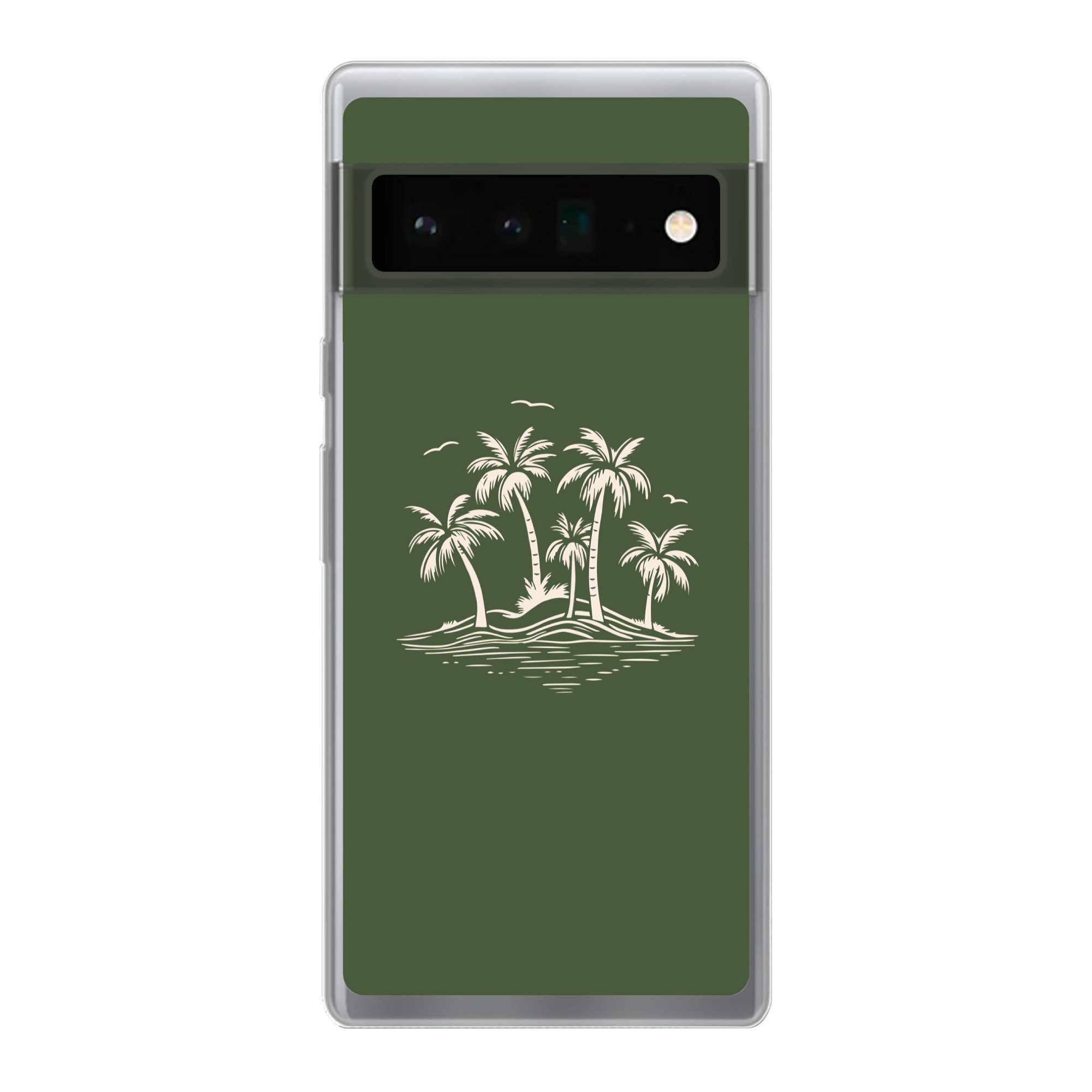 MuchoWow Handyhülle für Google Pixel 6 Pro Palmen - Strand - Grün - Beige - Tropisch, Handy Case, Silikon, Bumper Case Dünn
